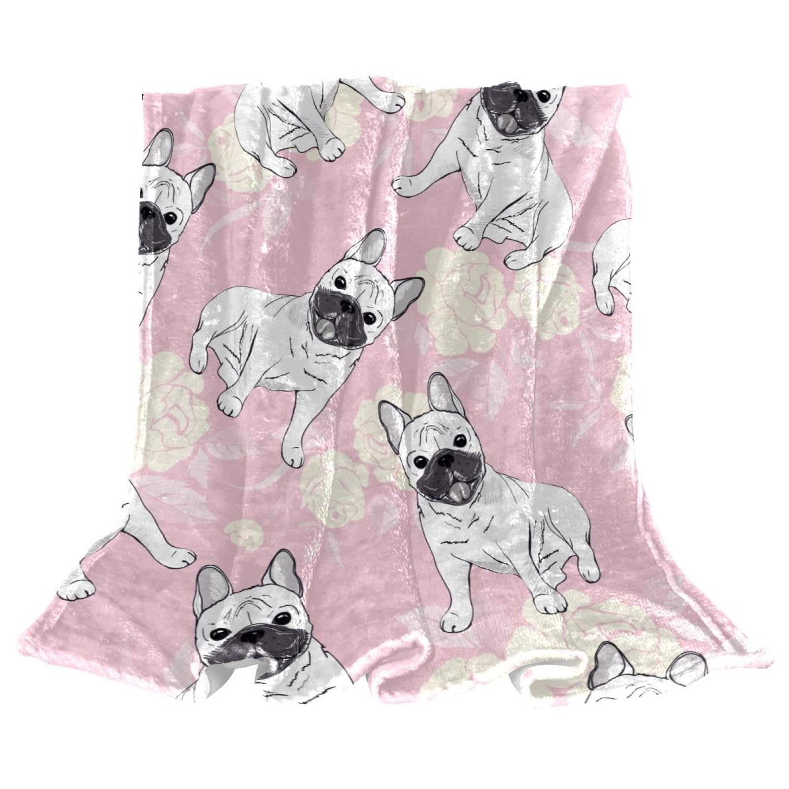 Couverture polaire chien carlin blanc en microfibre chaude pour canapé 150x200cm