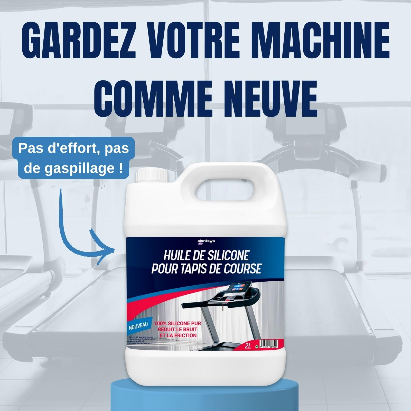 Plantawa Huile de Silicone pour Tapis de Marche 2L | Réduit le bruit et la friction et Maximise la performance. 100% Pure Lubrifiant Silicone. Préserve la durabilité du tapis de course.