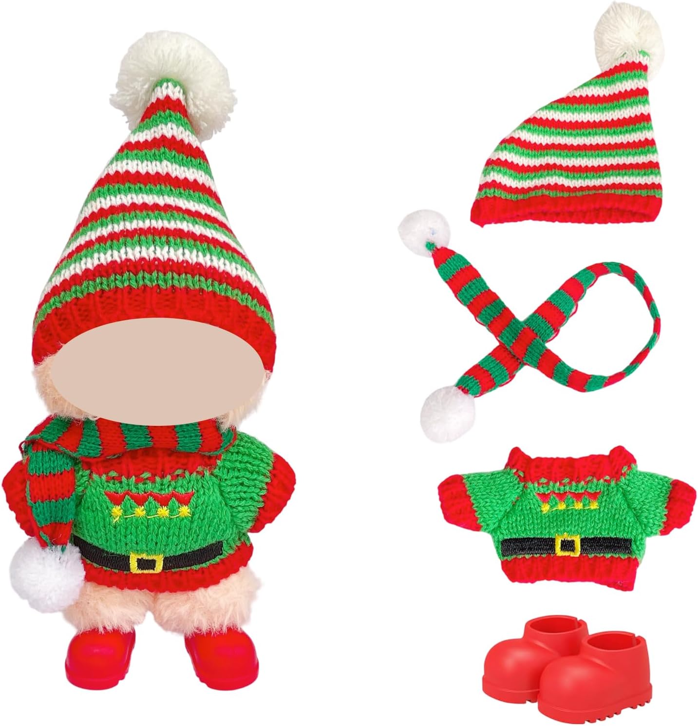 3 Sets Christmas Clothes for 17cm Dolls, Chic Designer Christmas Overalls Set Outfits Sweater Hat Shoes for Doll Dressing up Accessories, Gift Idea(No Doll)