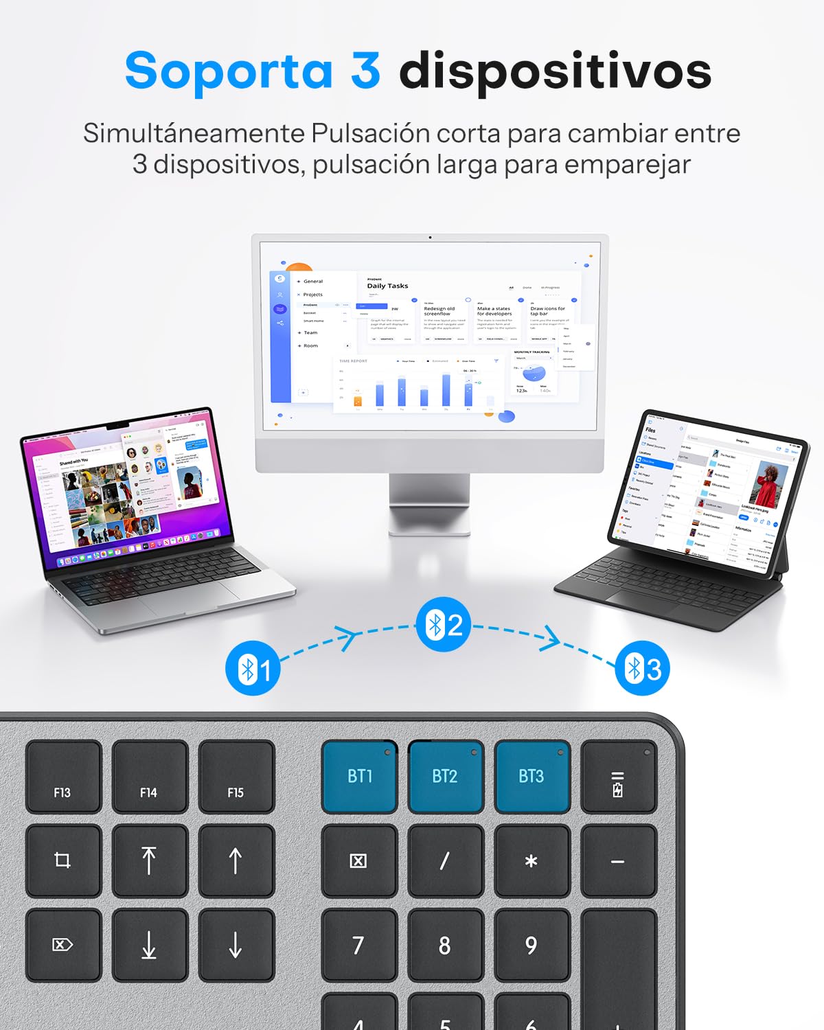OMOTON inalámbrico Bluetooth Teclado y ratón para Mac (MacBook Air/MacBook Pro/iMac/iMac Pro),Teclado y ratón USB Recargables para Mac OS, con 3 Canales Bluetooth, Escritura silenciosa, Gris