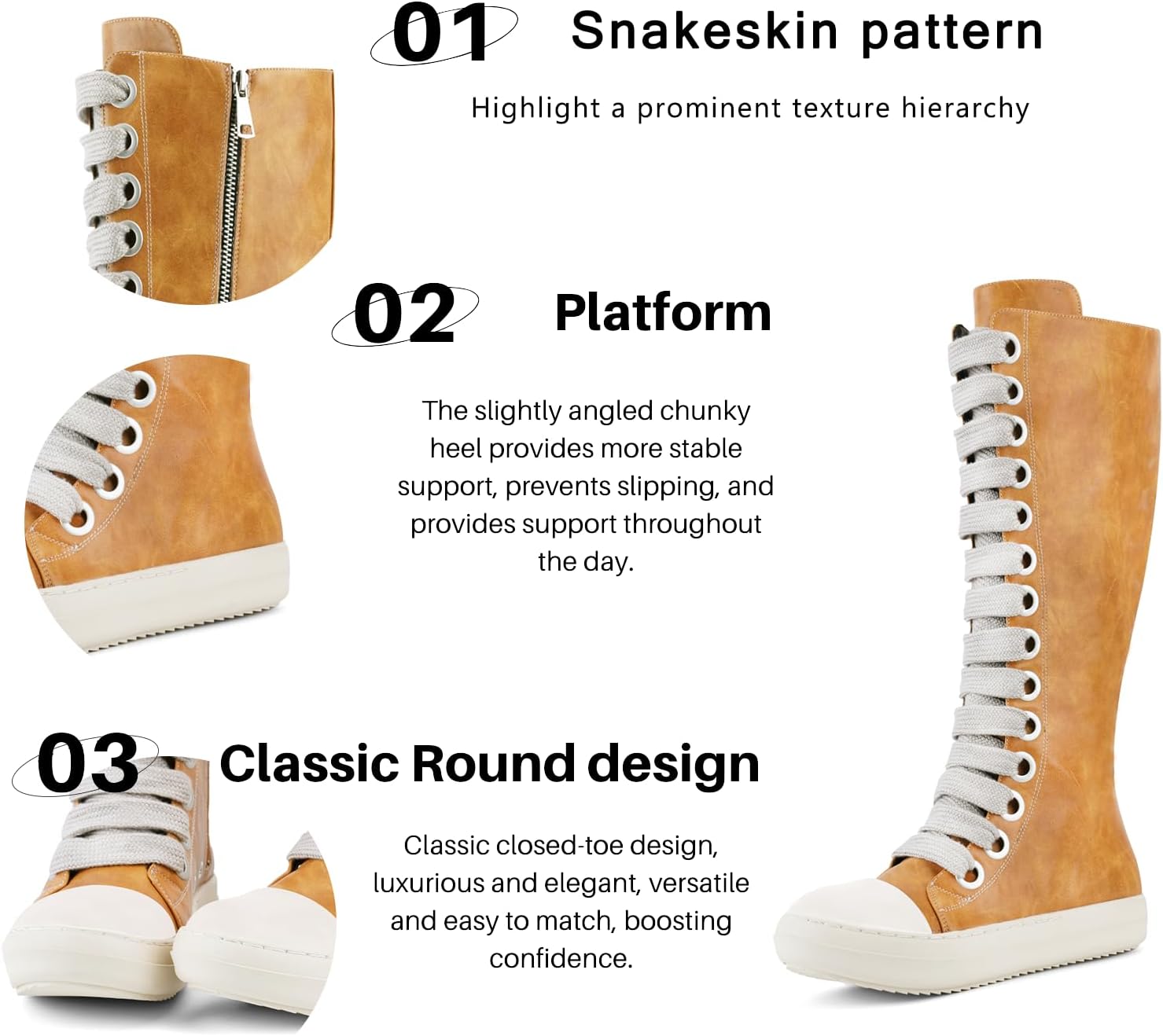 IMPREMEY Womens Knee-High School Bicycling Boots Thick Laces Comfort Platform Walking Boots with Zipper Campus Campaigns Boots - Image 4