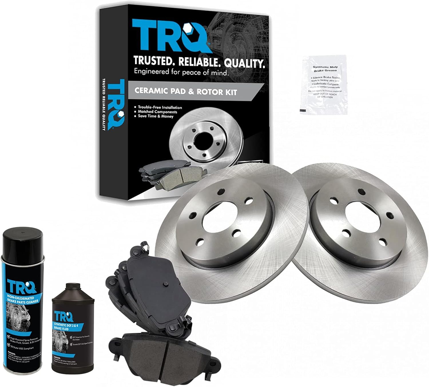 TRQ Rear Brake Pad & Rotor Kit Ceramic Compatible with 2002-2004 Jaguar X-Type