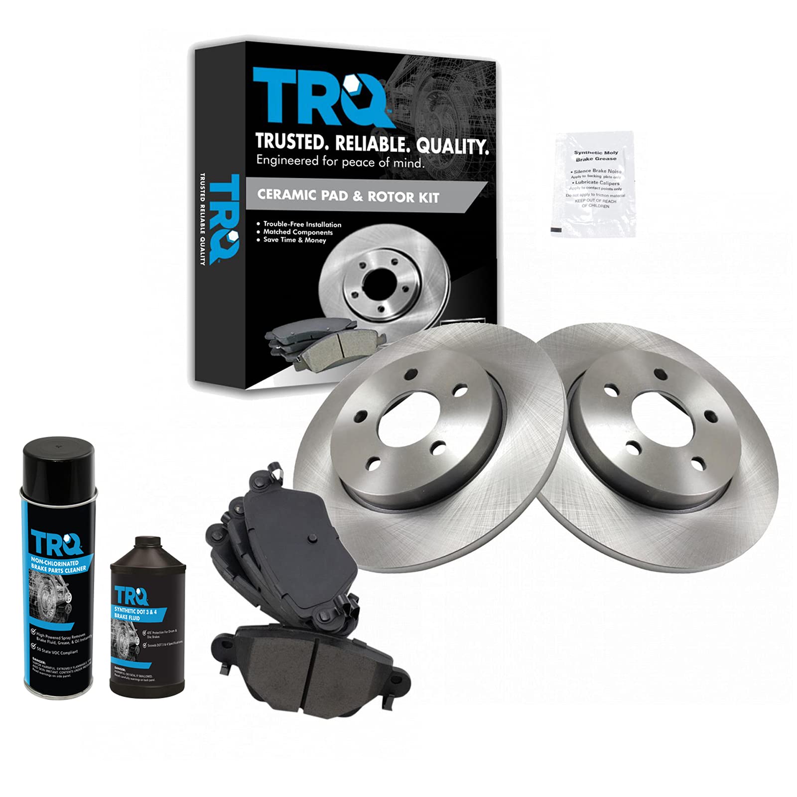 TRQ Rear Brake Pad &amp; Rotor Kit Ceramic Compatible with 2002-2004 Jaguar X-Type