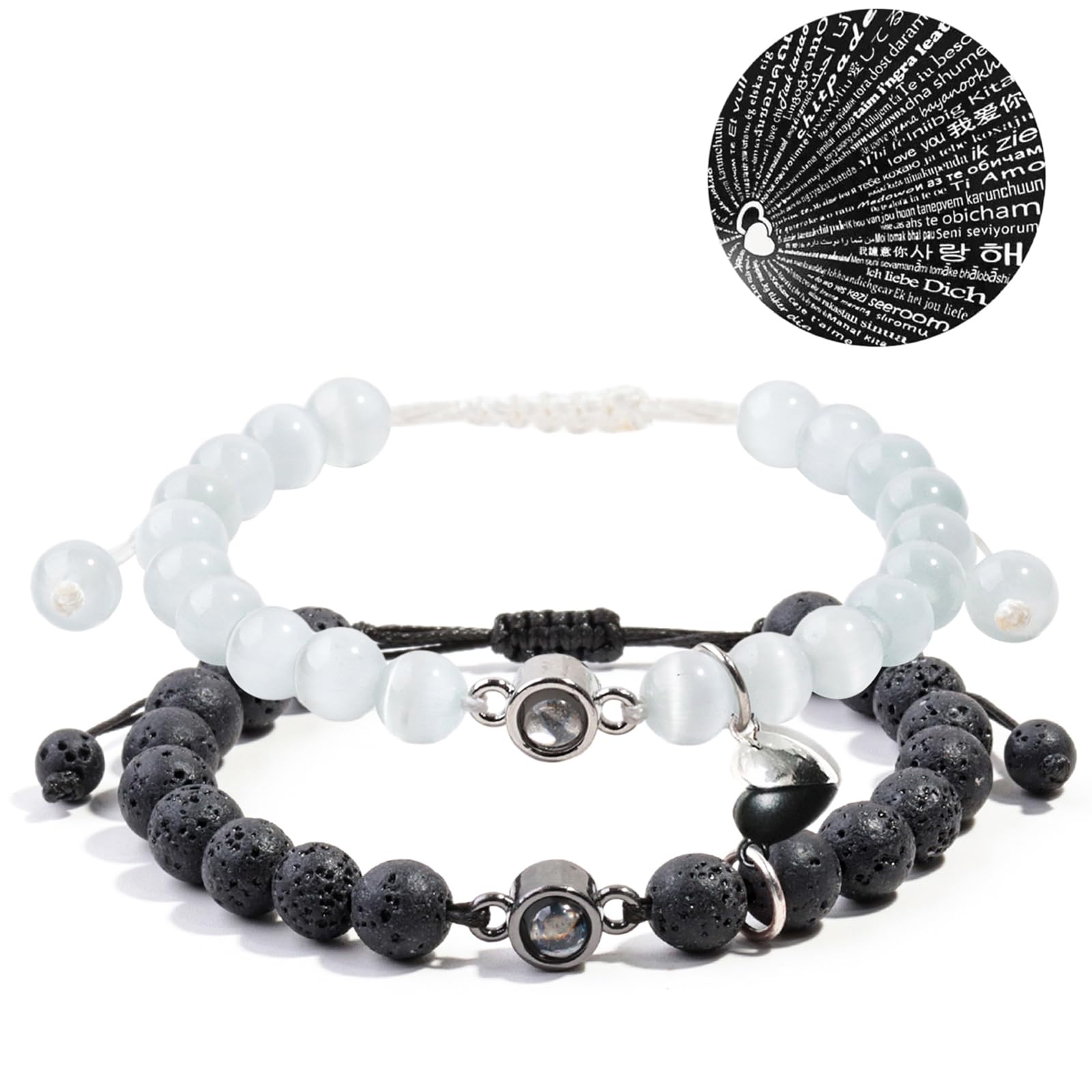 TokcousunTokcousun 2 Pcs Magnetic Couples Bracelets Matching Bracelets Adjustable Connecting Bracelets, Double Rope Strong Couple Gifts Friendship Beads Bracelet