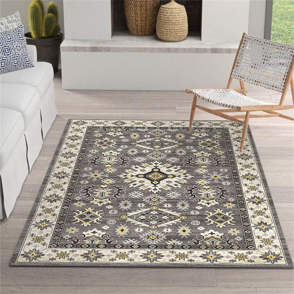 Tapis de foyer gris rétro 130x180 cm antidérapant et indéformable