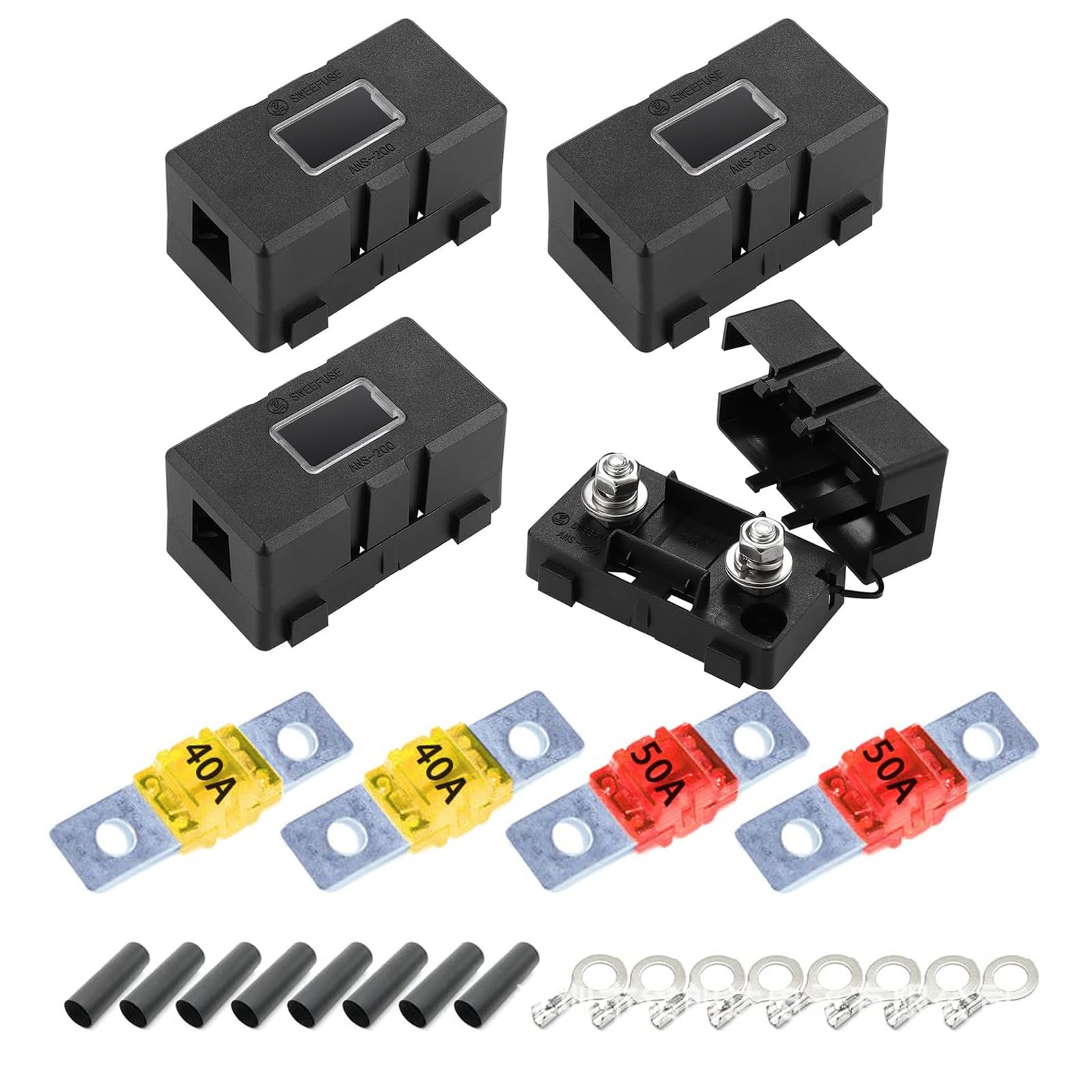 4Pcs Midi Fuse Holder, ANS Car Fuse Holders with 40A/50A Amp Fuses and 8 Terminals