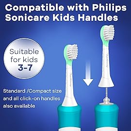 Toptheway Kids Toothbrush Heads for Philips Sonicare: Soft Electric Replacement Brush Compatible with Phillips 6032/94 6321 6340 6042 6320 6330 Compact Head for Child 3-7, Pink Girl Green Boy 8 Pack
