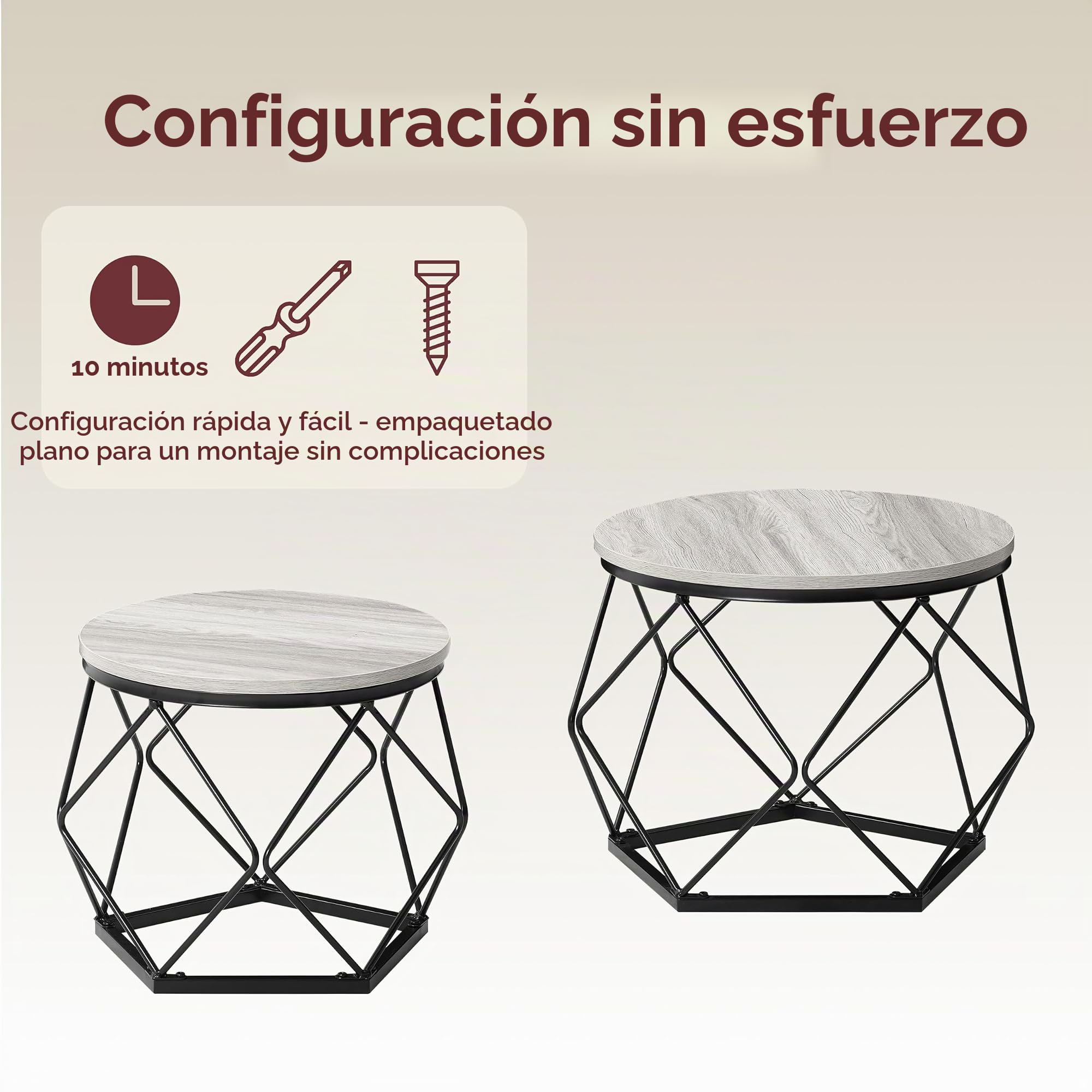 Vida Designs Brooklyn - Juego de 2 mesas auxiliares Redondas, Marco de Acero Moderno, Muebles de Sala de Estar (Gris)