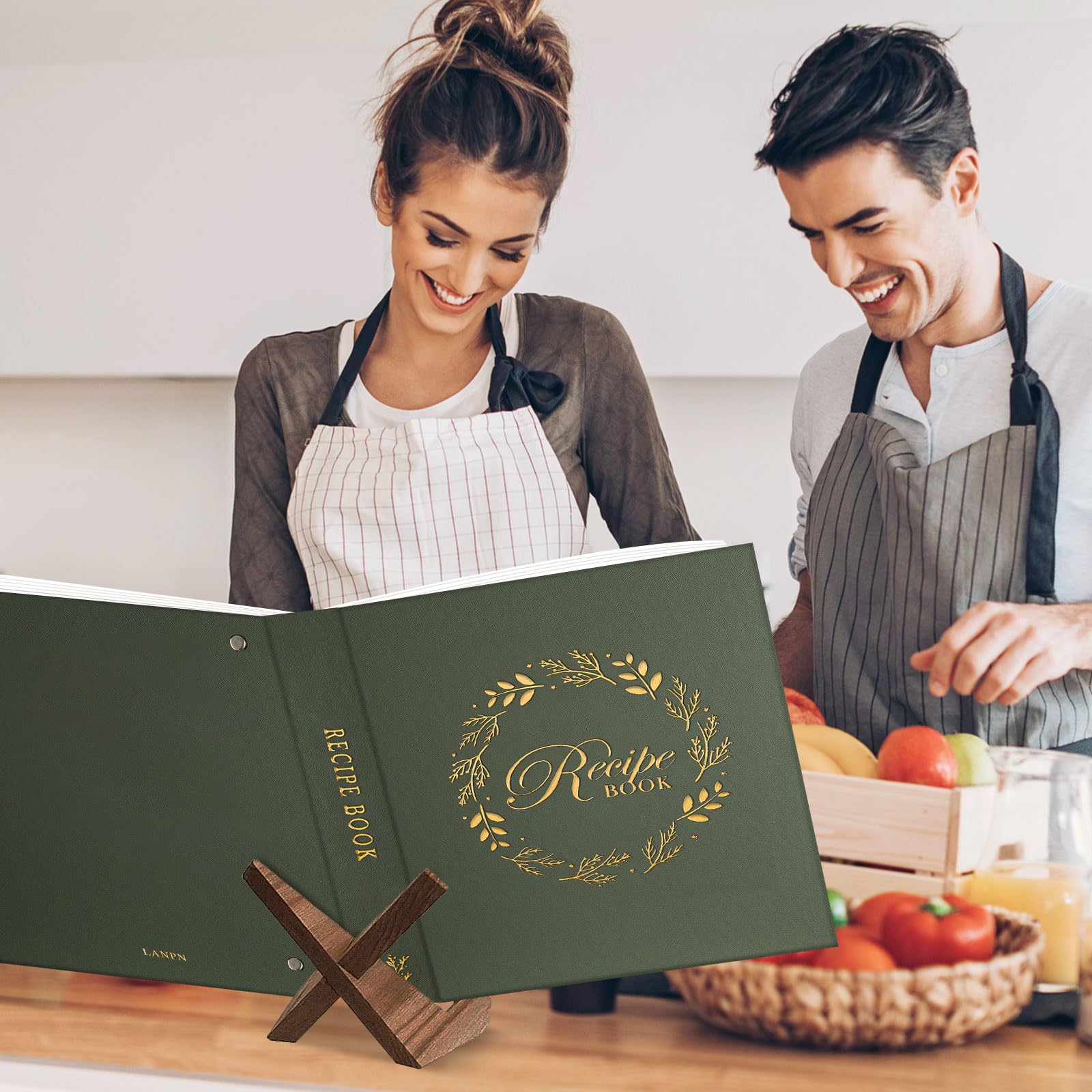 Lanpn Carpeta de Anillas para Recetas, Recetario de 3 Anillas con 8 Fundas, Recipe Journal Book Binder, Libro Recetas Cuaderno Recetas en Blanco, Recetario de Cocina para Escribir, Verde, Inglés