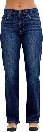 Judy Blue Womens Mid Rise Dark Wash Clean Straight Leg Jeans