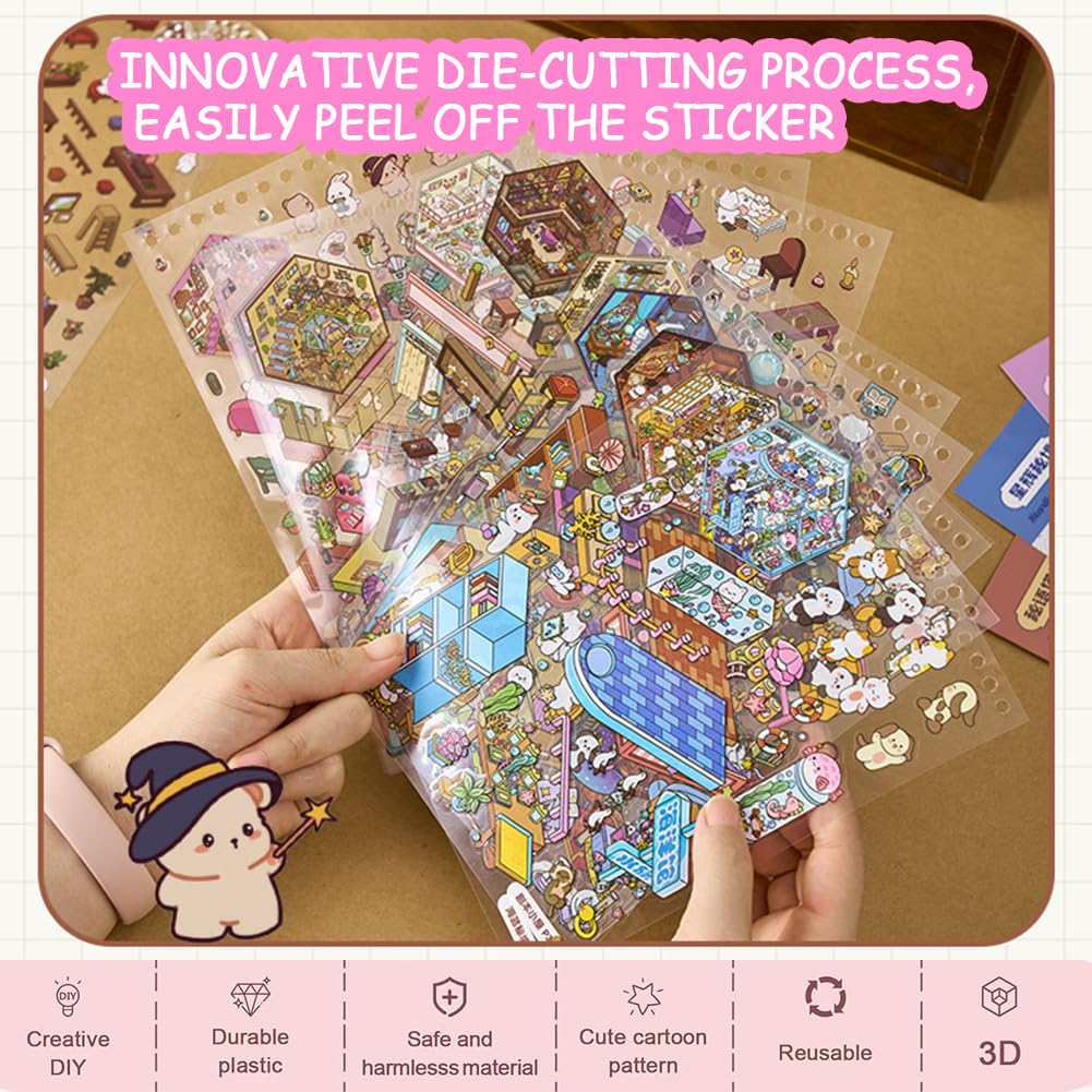 8 Sets 3D-Haus-Sticker – Miniatur-Aufkleber Zum Selbergestalten, Kreatives Bastelset Für Erwachsene & Kinder