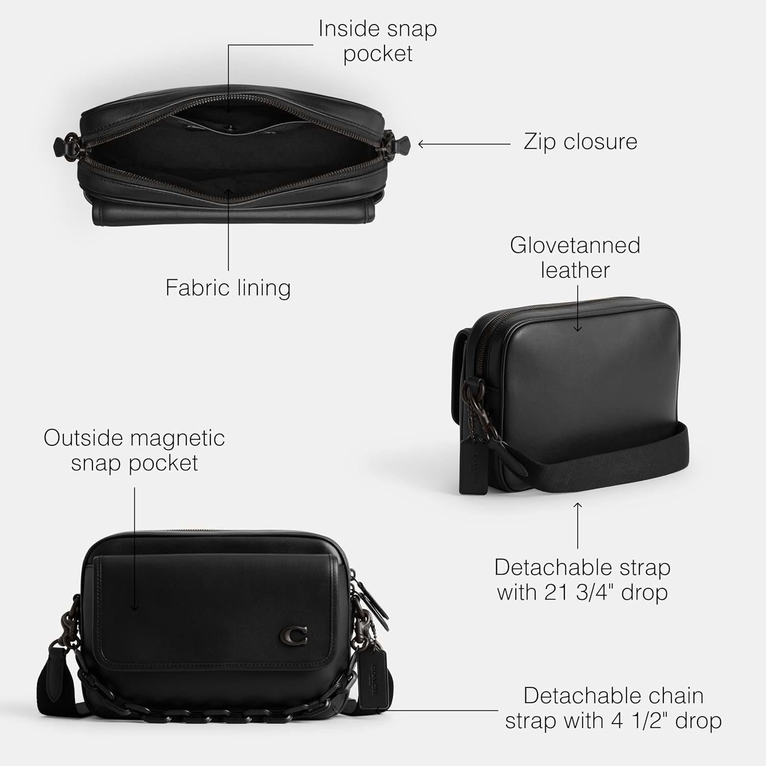 Amazon | COACH メンズ チャーターフラップ クロスボディ 24, ブラック