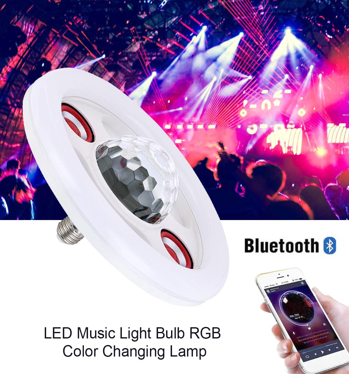 Lampadina musicale LED RGB da 36 W con altoparlante Bluetooth, attacco E27, telecomando, lampada per atmosfera che cambia colore