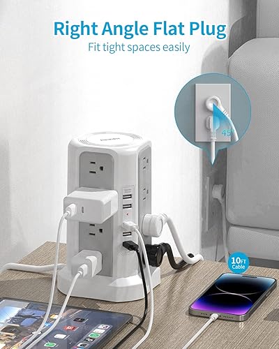 Miniatura 3 de Fararaka - Regleta protectora contra sobretensiones con puertos USB, torre de regleta de alimentación de 10 pies con 16 tomas de corriente y 5