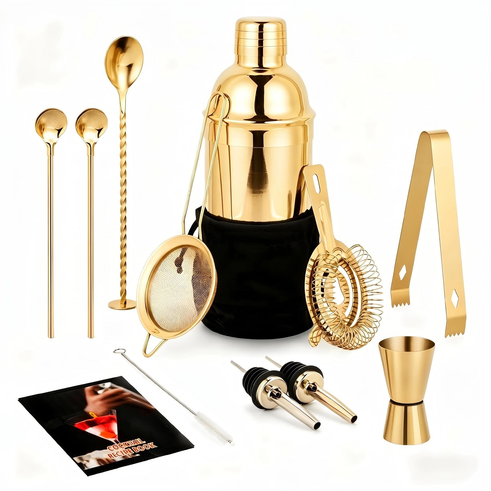 KINGROW Cocktail Making Kit, 13 Piece 304 Stainless Steel 25oz Gold