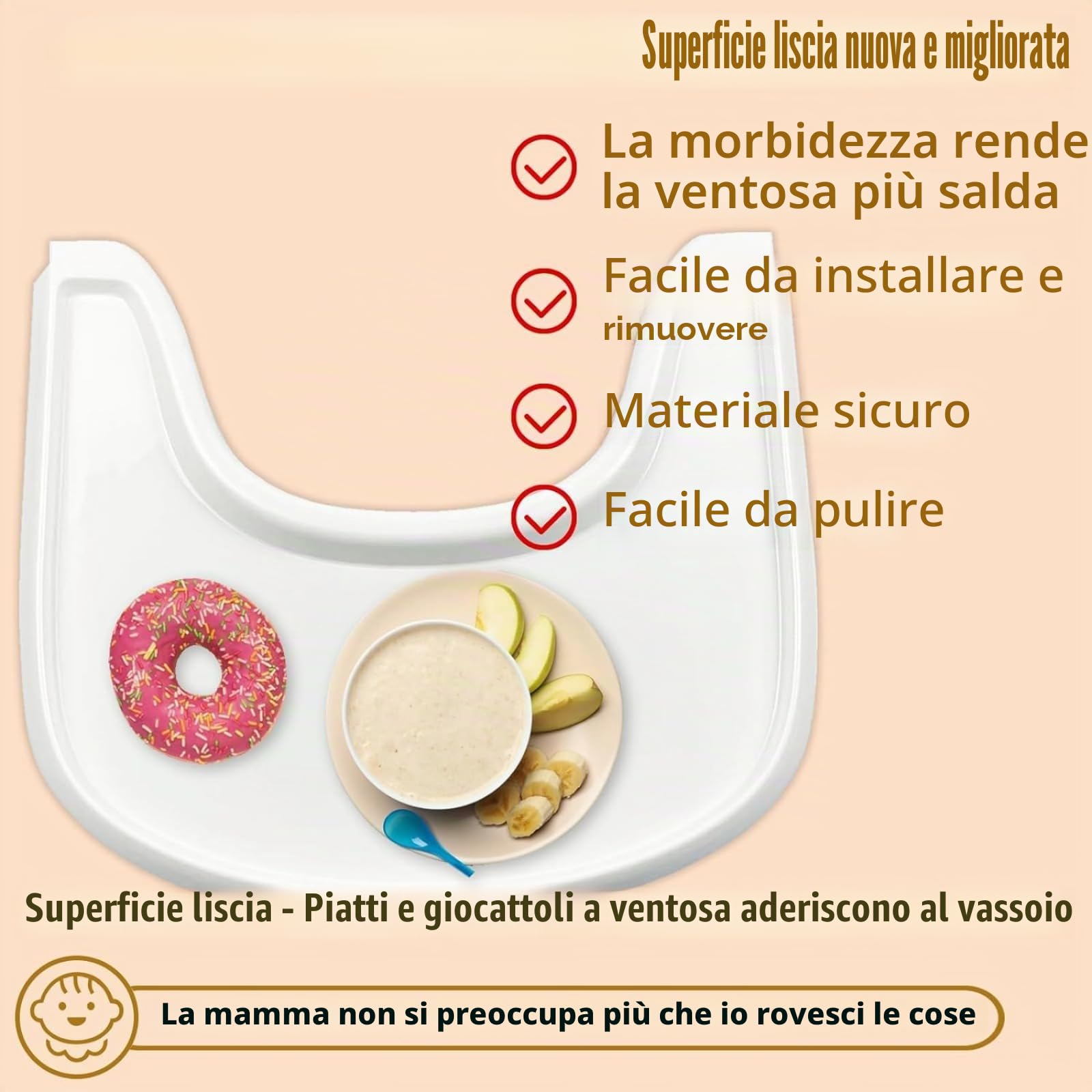 Stokke Tripp Trapp per seggiolone con superficie liscia e forte aspirazione, realizzato in plastica per uso alimentare (senza piombo e ftalati)