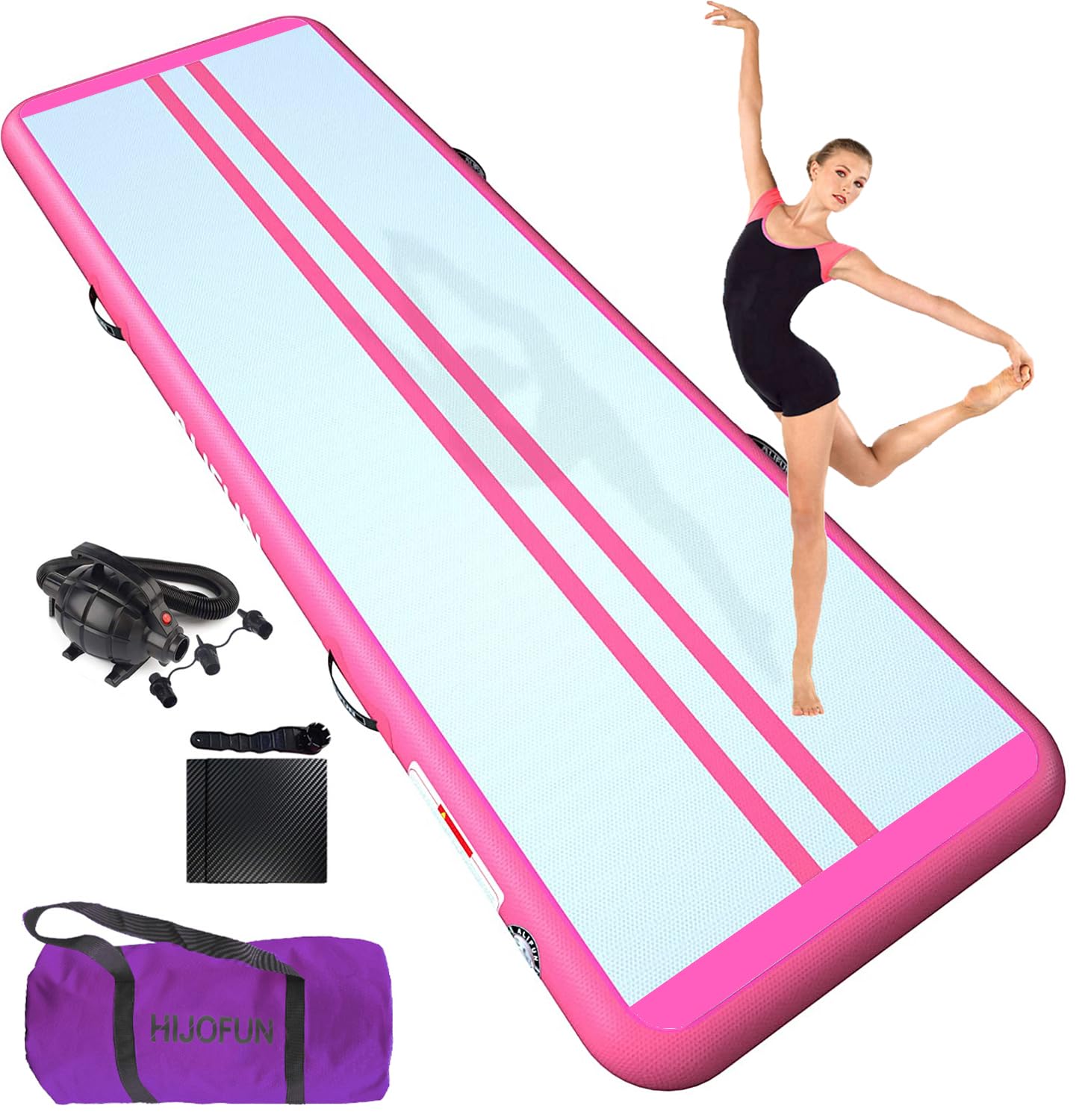 HIJOFUN Inflatable Gymnastics Mat, Tumble Track 3m/4m/5m/6m for Training with Practical Pump, 10/20cm Thickness Gymnastics Air Mat for Home Use/Tumbling/Yoga/Taekwondo/Dance