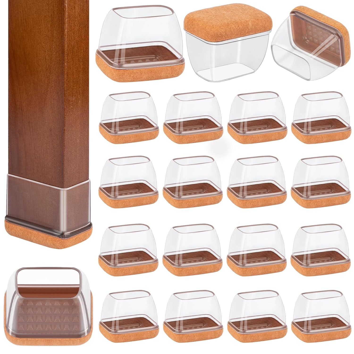 16 Pcs Rectangle Chair Leg Floor Protectors Silicone Chair Leg Protectors for Hardwood Floors High Elastic Chair Leg