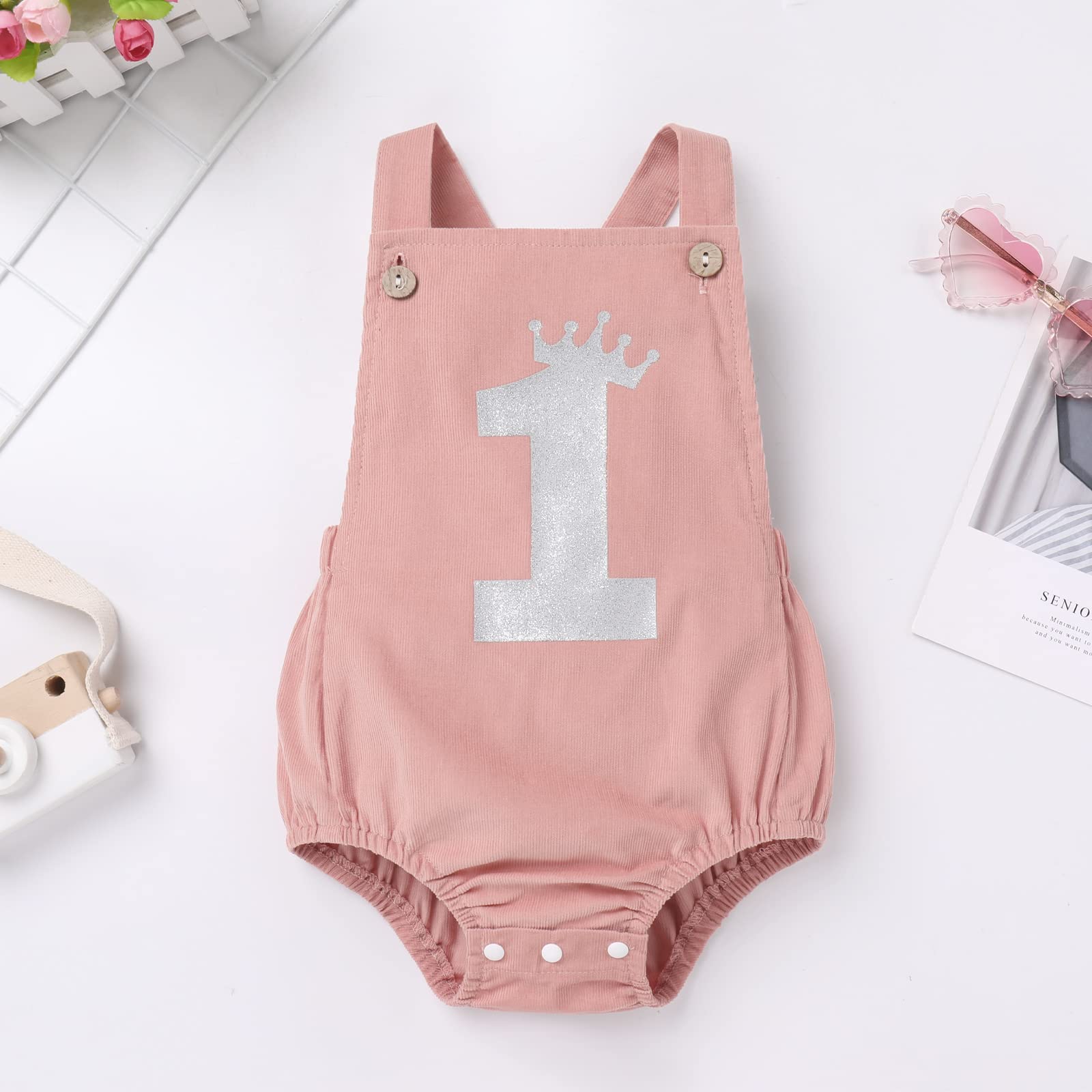 IMEKIS Cake Smash Outfit Girl: Baby Boho Rainbow 1st Birthday Outfits Photoshoot Winter Onederland Birthday Outfit Corduroy Toddler Bubble Romper Princess Summer Clothes Pink Silver One 12-18 Months
