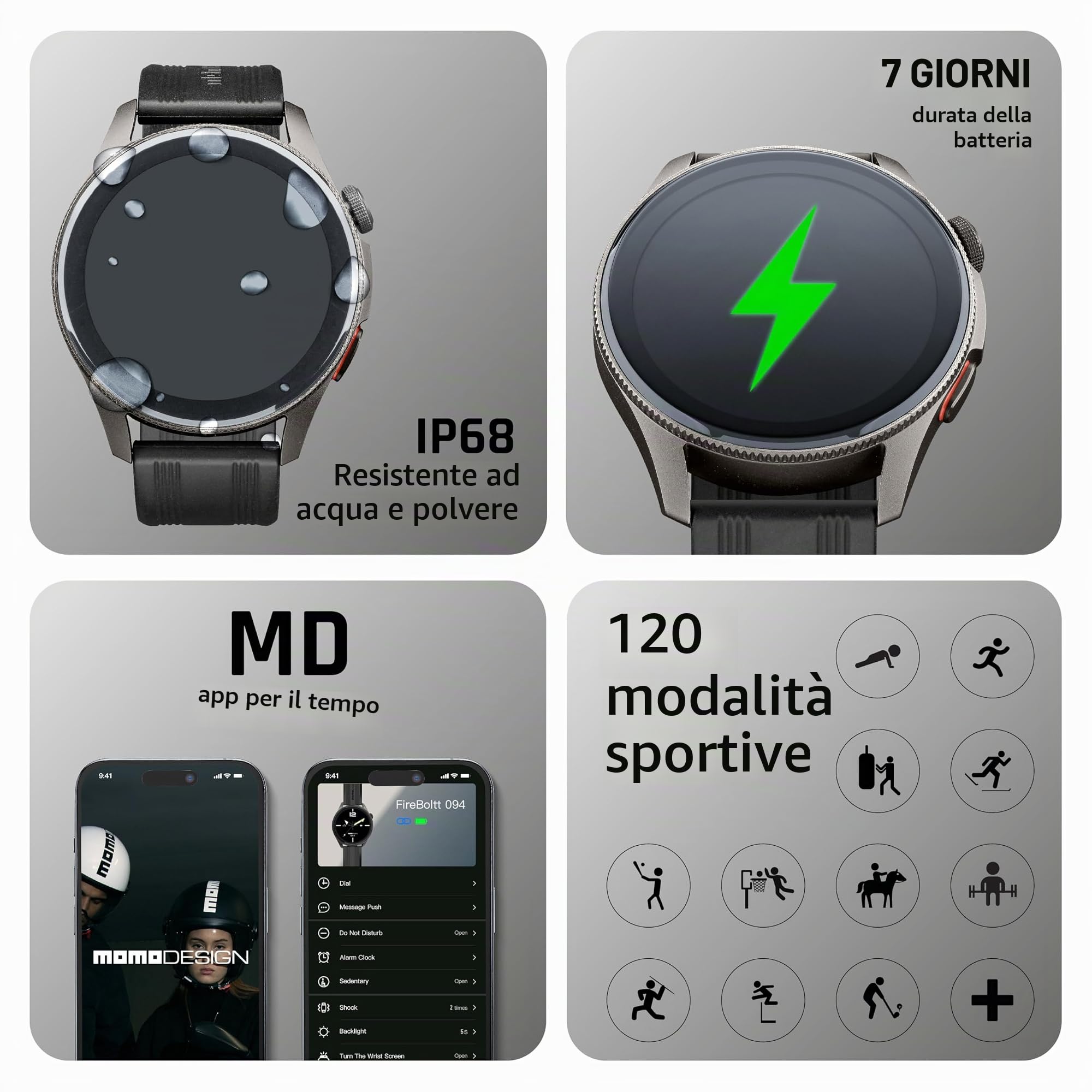 MOMO Design - Smartwatch ZERO 1.43" - Display AMOLED - Cassa in alluminio - Chiamate Bluetooth e monitoraggio salute - Impermeabile e resistente alla polvere - Funziona con App MD TIME - Nero