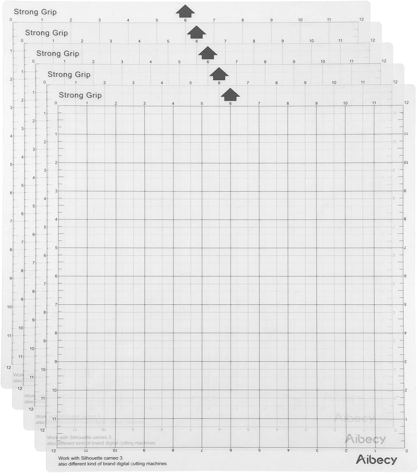 Cutting Machine Special Pad 12 Inch Measuring Grid Replacement Translucent PP Material Adhesive Mat With Clear Film Cover for Silhouette Cameo Plotter Machine 5PCS