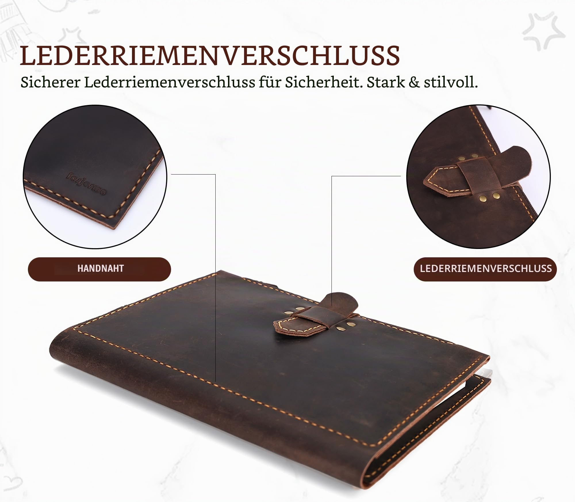 Fasjosma Skizzenbuch-Einband aus Leder für A4, 22,9 x 30,5 cm, Spiralbindung, handgefertigtes Künstleretui aus echtem Leder, mit Stifthalter und Reißverschlusstasche, professionelles Zeichenzubehör