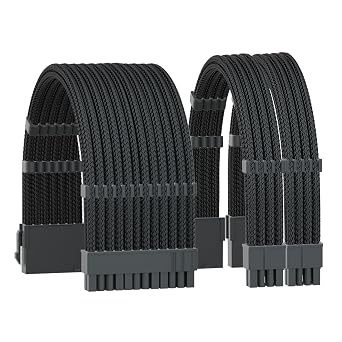 Formulamod Power Supply PSU Cable Extension Kit,18AWG Sleeved 1x 24pin ATX/2x 84+4 pin EPS Cable Extension PC,11.8inch with Cable CombsBlack,BKP