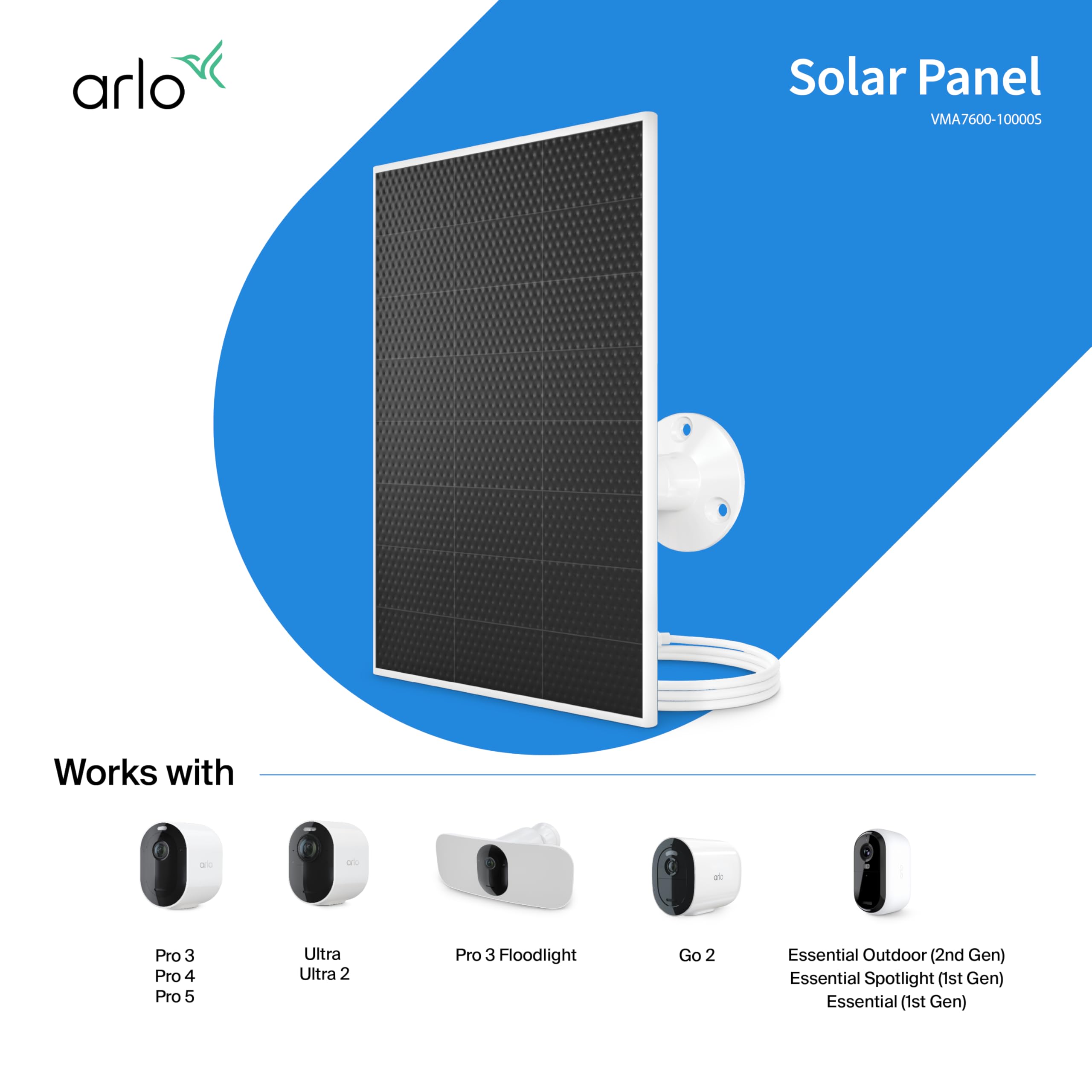 Arlo Caricatore per pannello solare, accessorio certificato Arlo | Resistente alle intemperie, facile da installare, bianco (2025)