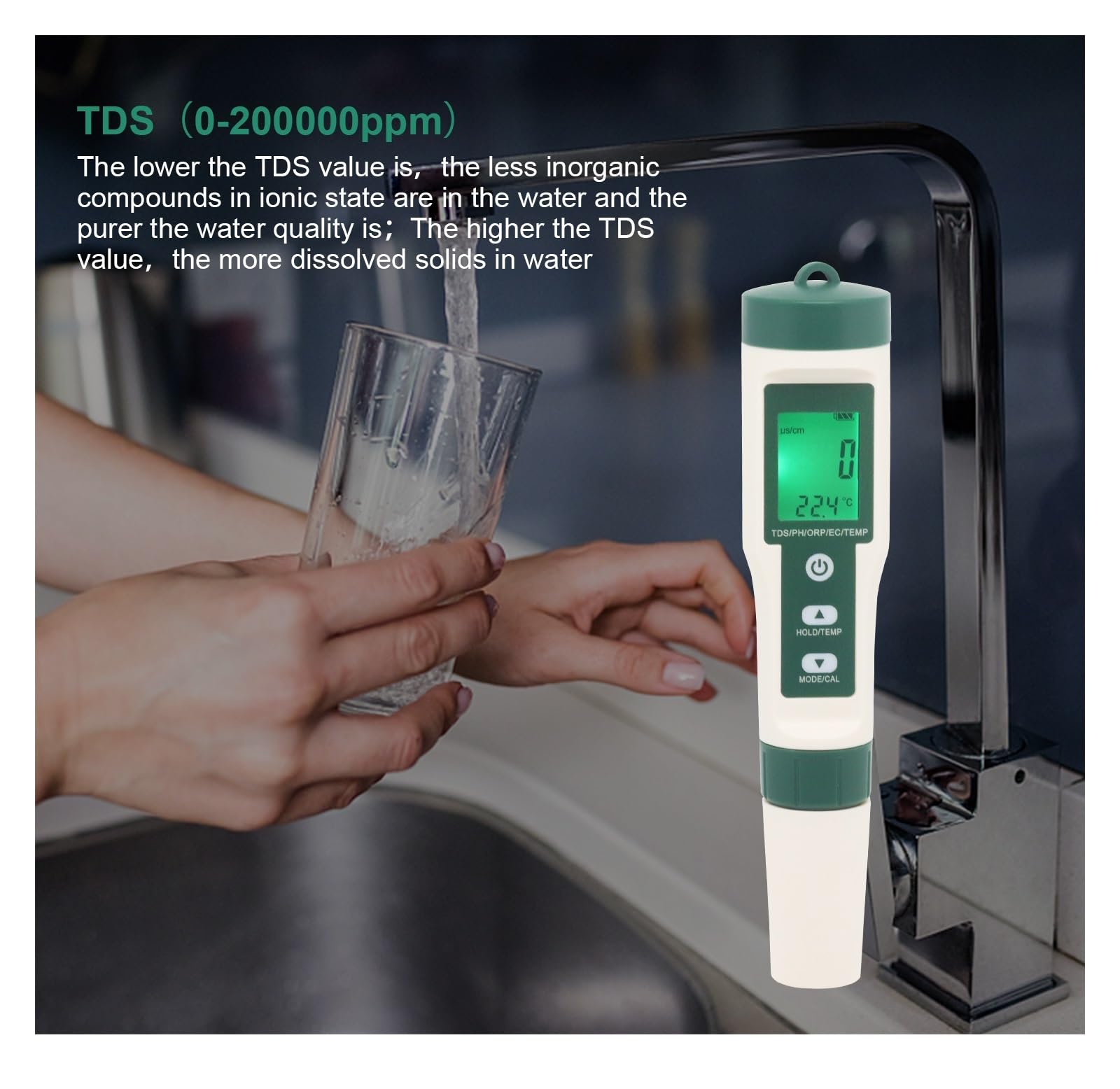 10-in-1 PH/TDS/EC/SALZ/TEMP/SG/ORP/H2/Fruchtbarkeit/Widerstandsfähigkeit Wasserqualitätsmonitortester for Pools, Trinkwasser, Aquarien