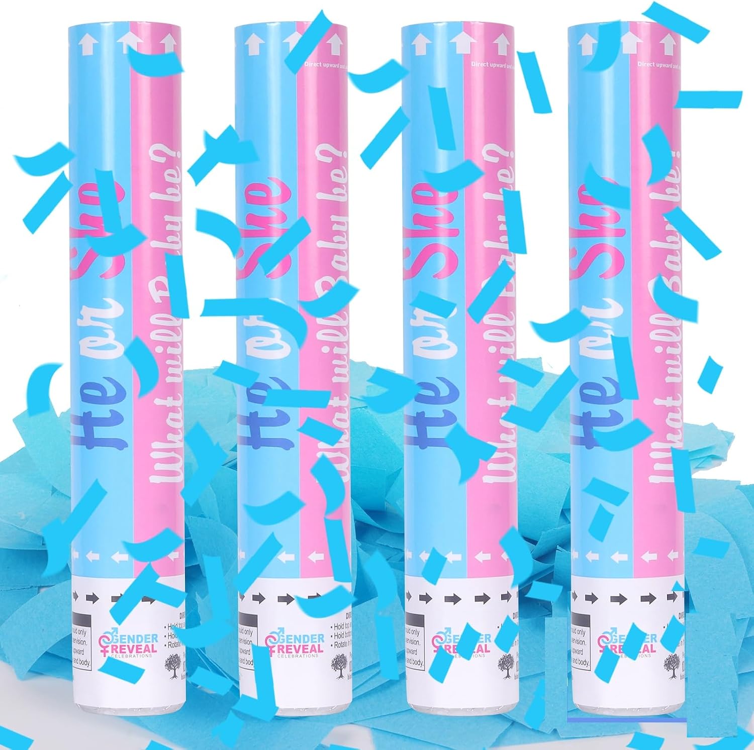 Gender Reveal Confetti Cannons Set of 4 Blue Party — free download