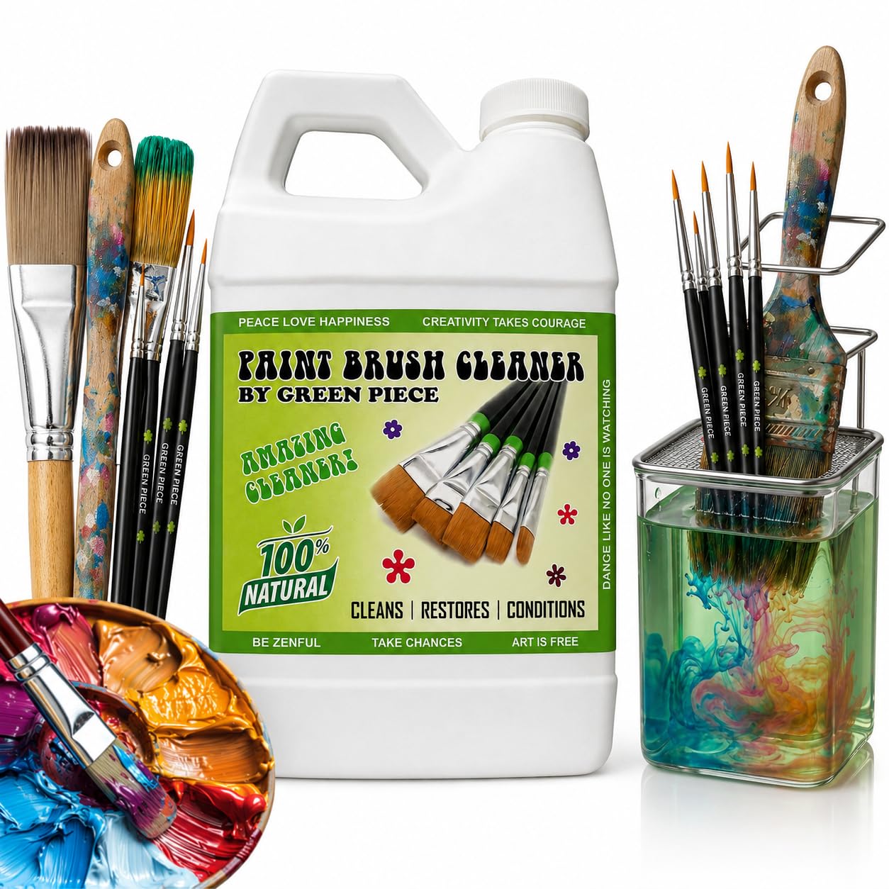 Green Piece Paint Brush Cleaner - Natural Cleaner for Wet &amp; Dry Paint 64 Oz