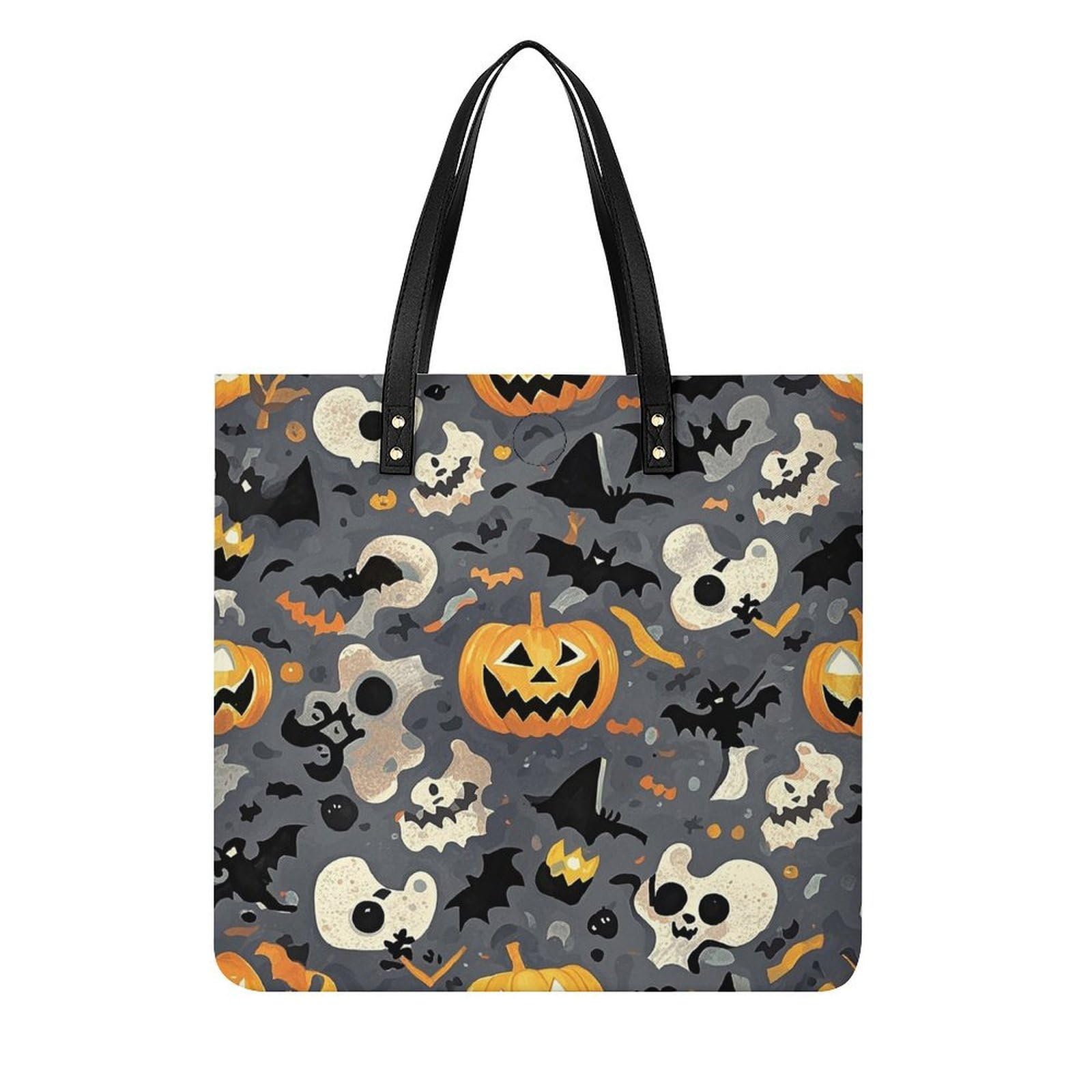 Hand Drawn Pumpkin Tote Bag PU Leather Handbag Large Capacity Crossbody Purse Beautiful Shoulder Bag for Daily Travel Shopping