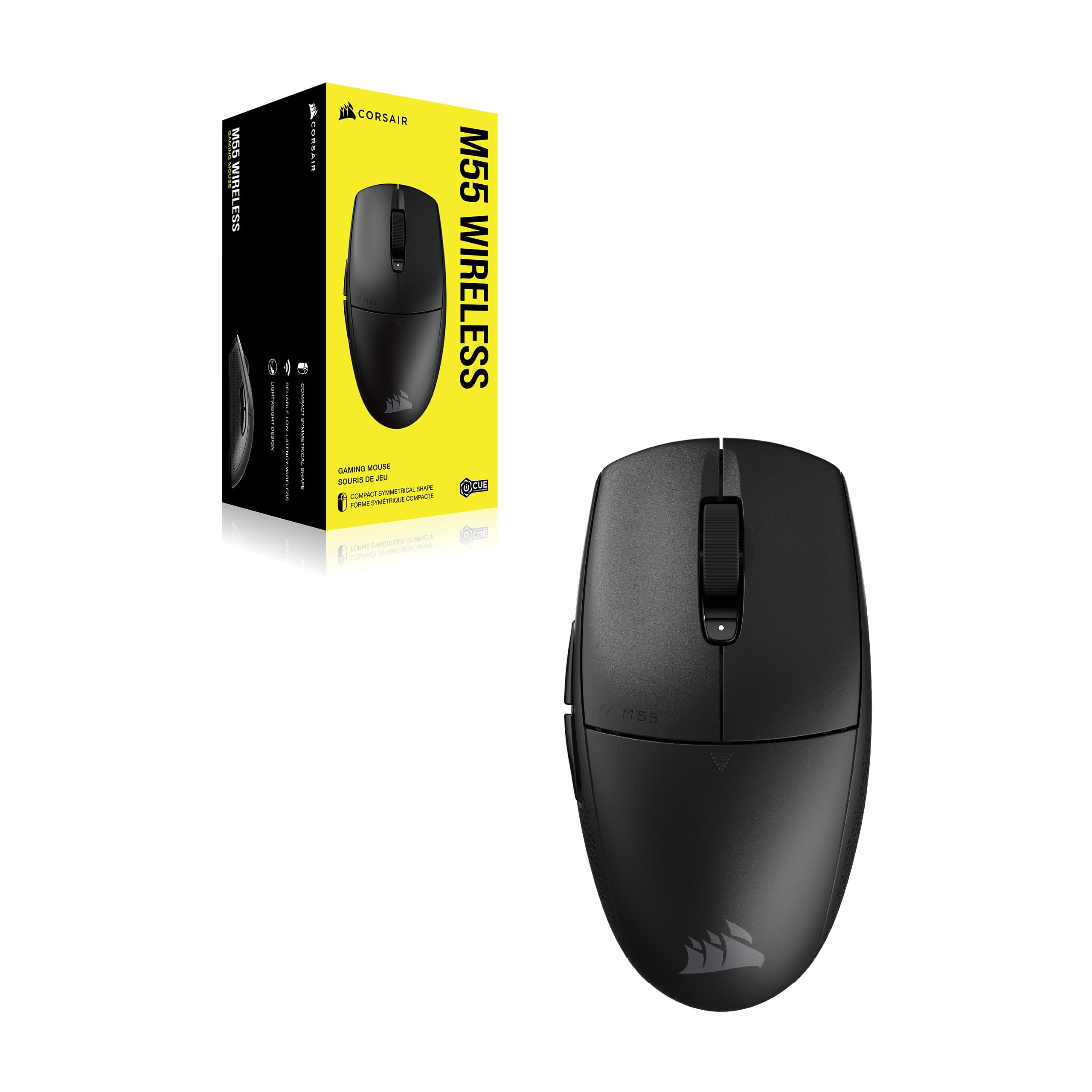 Corsair M55 WIRELESS Mouse da Gioco FPS Leggero – Nero | 2.4GHz & Bluetooth, 24.000 DPI, Batteria di Lunga Durata, Sei Pulsanti Programmabili, Impugnature Laterali Testurizzate