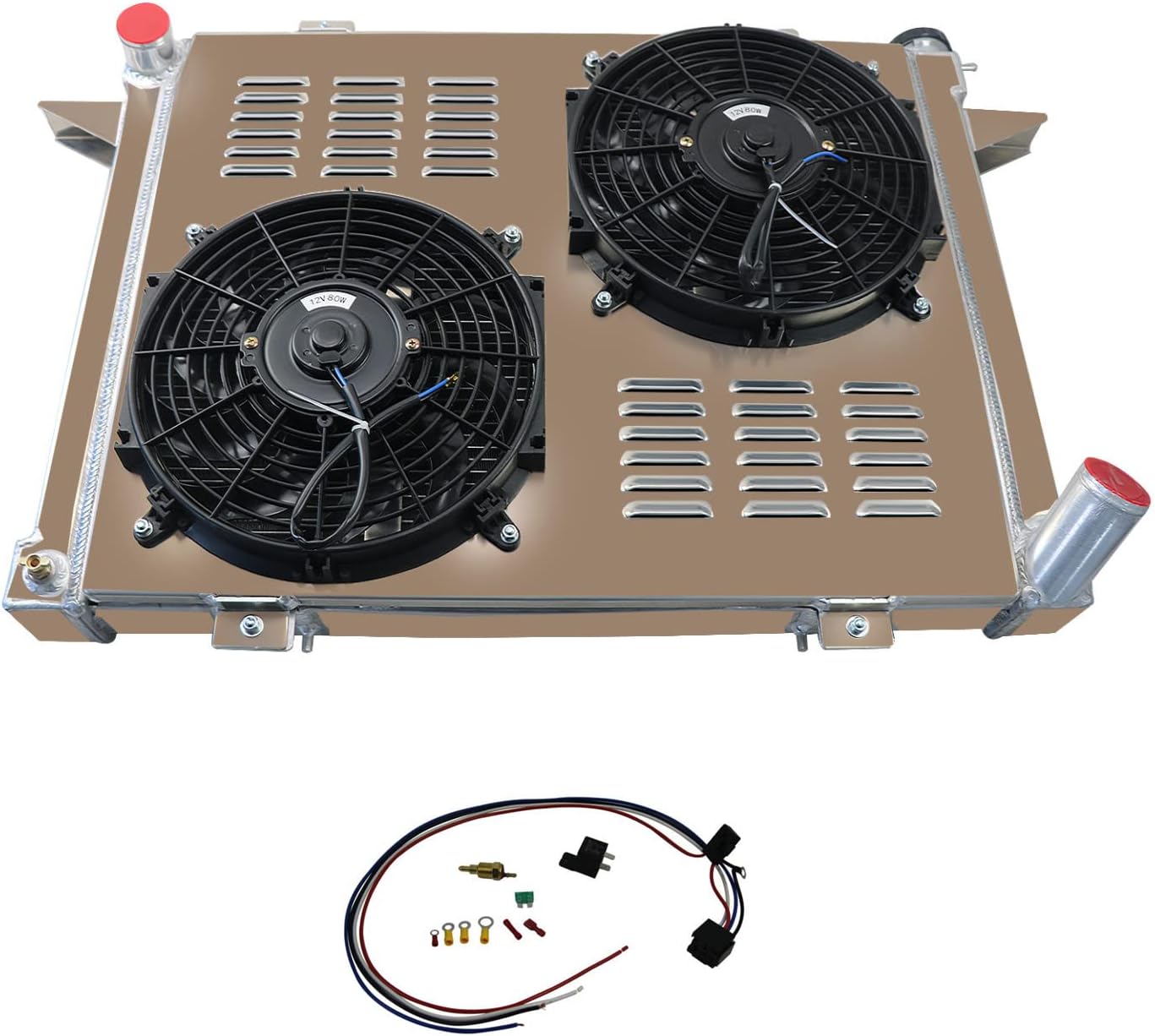 3 Row Core Radiator + 2 X 12" Fan W/Shroud + Relay for 1991-1993 Dodge D150 D250 D350 W150 W250 W350 Ramcharger 5.9L Diesel Turbo Cummins All Aluminum Radiador