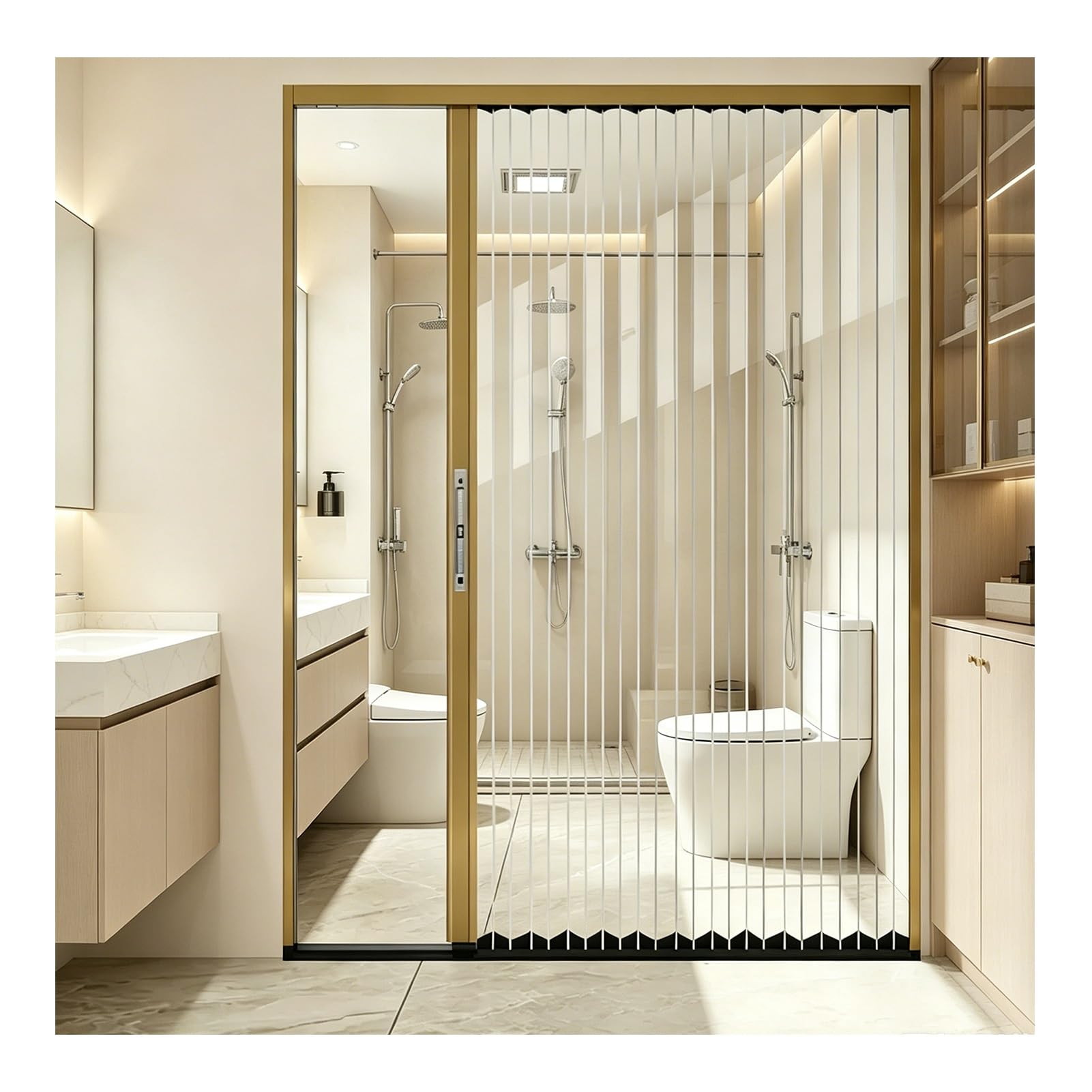 Kphymod Champagne Clear Pc Folding Doors With Lock, Ultra Low Track Aluminum Alloy Windproof Partition Screen For Closet Bathroom Doorways(,85X210cm)