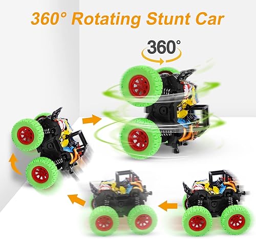 Miniatura 2 de M SANMERSEN Autos de juguete para niños de 3 años  Paquete de 2 autos accionados por fricción, autos de acrobacias giratorios de 360, camiones de