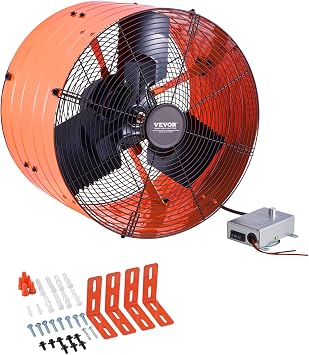 VEVOR Gable Mount Fan, 16 Inch Attic Exhaust Fan with Adjustable Thermostat & Outer Mesh, 2940 CFM House Ventilator Cools Up to 4200 Sq.Ft, Quiet Ventilation for Roof, Garage & Shop, Vibrant Orange