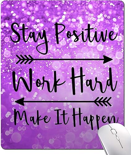 Miniatura 1 de Hokafenle Alfombrilla de mouse con cita inspiradora, alfombrilla de mouse motivacional morada, mantente positivo, trabaja duro y haz que suceda,