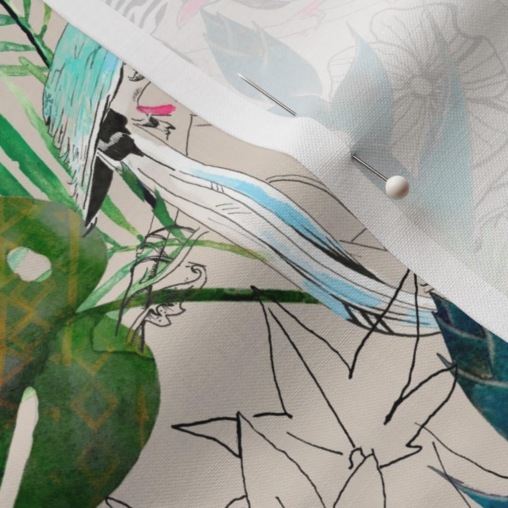 Spoonflower Fabric - Emerald Forest Birds Happy Bird Paradise Exotic Leaf Tropical Green Printed on Petal Signature Cotton Fabric by The Yard - Sewing Quilting Apparel Crafts Decor