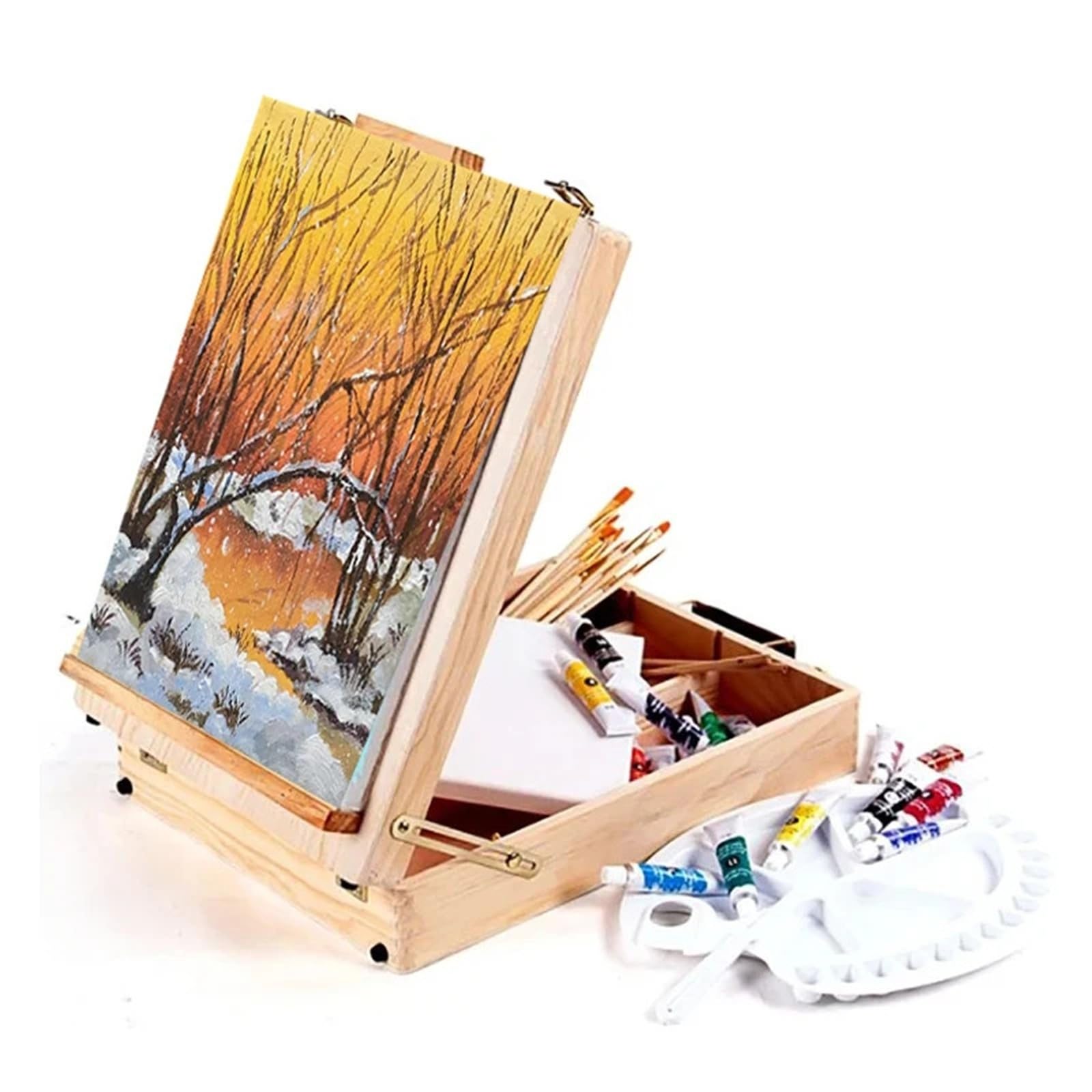 Caballete en caja for computadora portátil Ginflash Fillet - Maleta de pintura multifuncional con accesorios de hardware, almacenamiento de arte portátil for artistas y creadores
