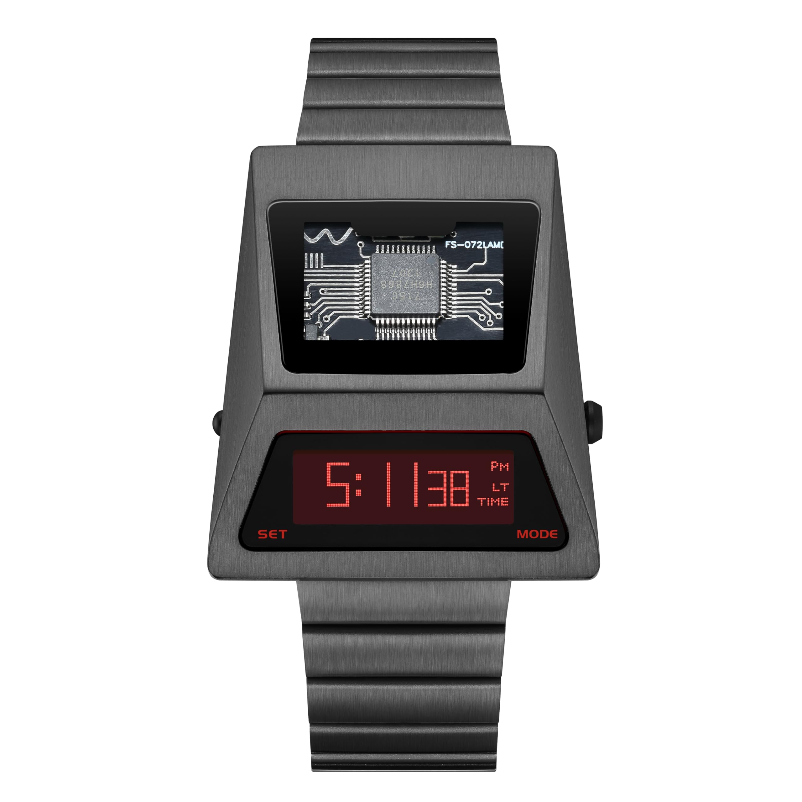 BENLYDESIGNUnique Metal Wristwatch OLED Display Men's Digital Unique Metal Watches, Lift-to-Wake Screen, Stainless Steel Strap