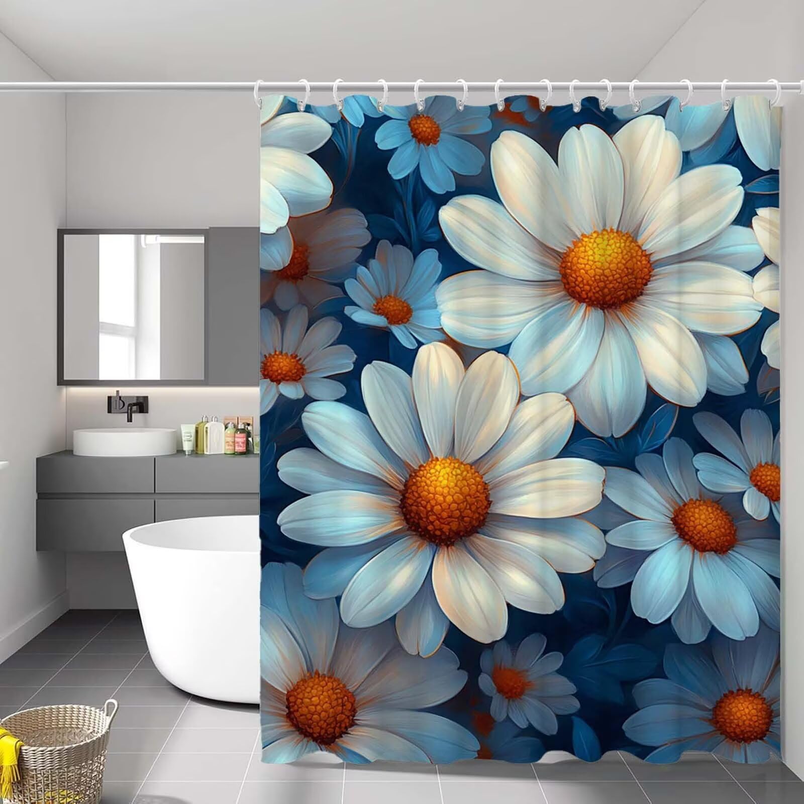Rideau de douche Marguerite tissu polyester imperméable 90x180 avec ourlet lesté P-6102