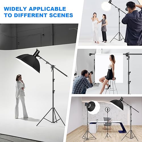Miniatura 9 de Soonpho Soporte de luz de aluminio de 9.8 pies9.8ft con abrazaderas, soporte de trípode ajustable para fotografía con brazo de pluma y sacos de