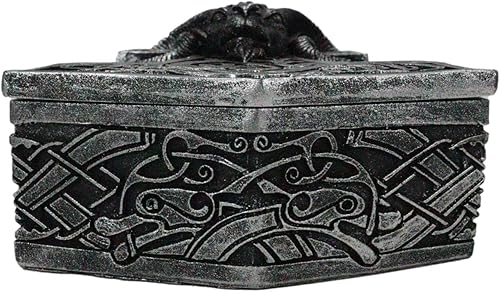 Miniatura 6 de Ebros Gift Viking Ram Skull Thor Hammer Mjolnir con runas, caja de joyería decorativa, figurita nórdica Dios del trueno mitología escandinava