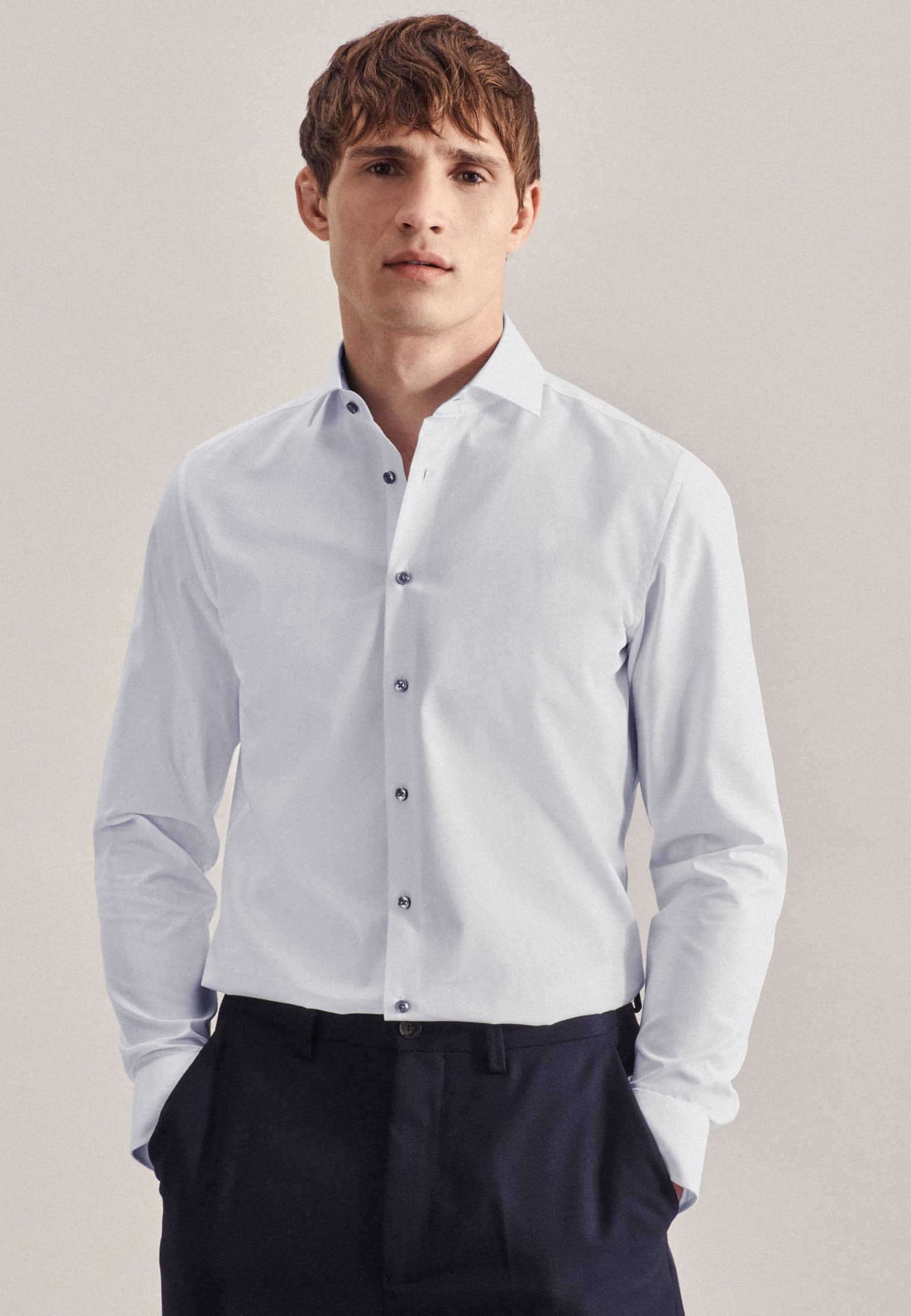 Seidensticker Męska koszula Slim Fit z długim rękawem, popelina, koszulki, biała, 40
