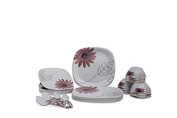 Melamine 30 Pieces Dinner Set Heat-Resistant 6 Full Plates / 6 Quarter Plates / 12 Bowls / 6 Spoons White Design