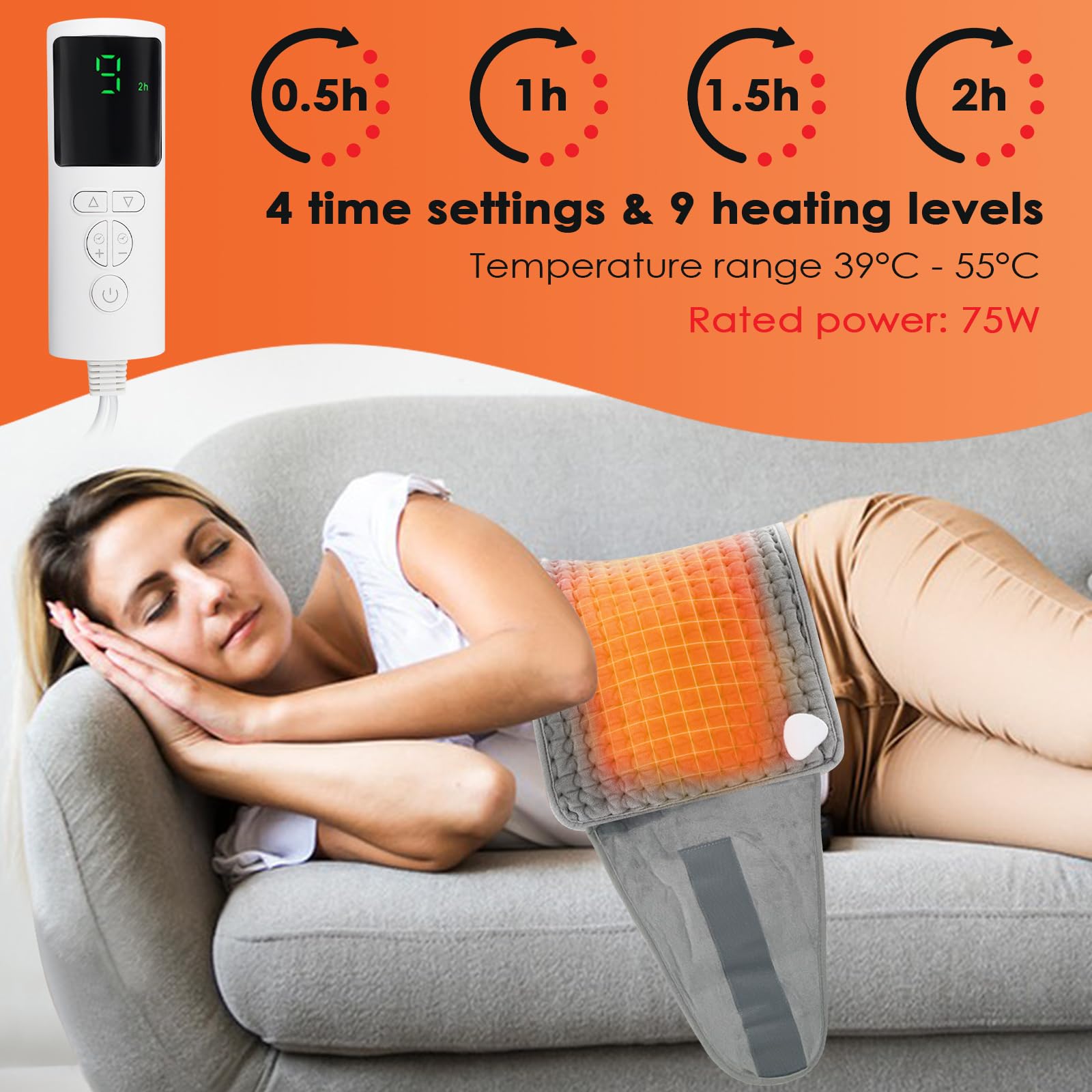 Esterilla Electrica, 120 × 30.5cm Almohadilla Electrica con 9 Niveles de Temperatura y 4 Configuraciones de Tiempo, Heating Pad Calentamiento Rápido para Lumbar/Espalda/Cuello/Hombros (Gris)