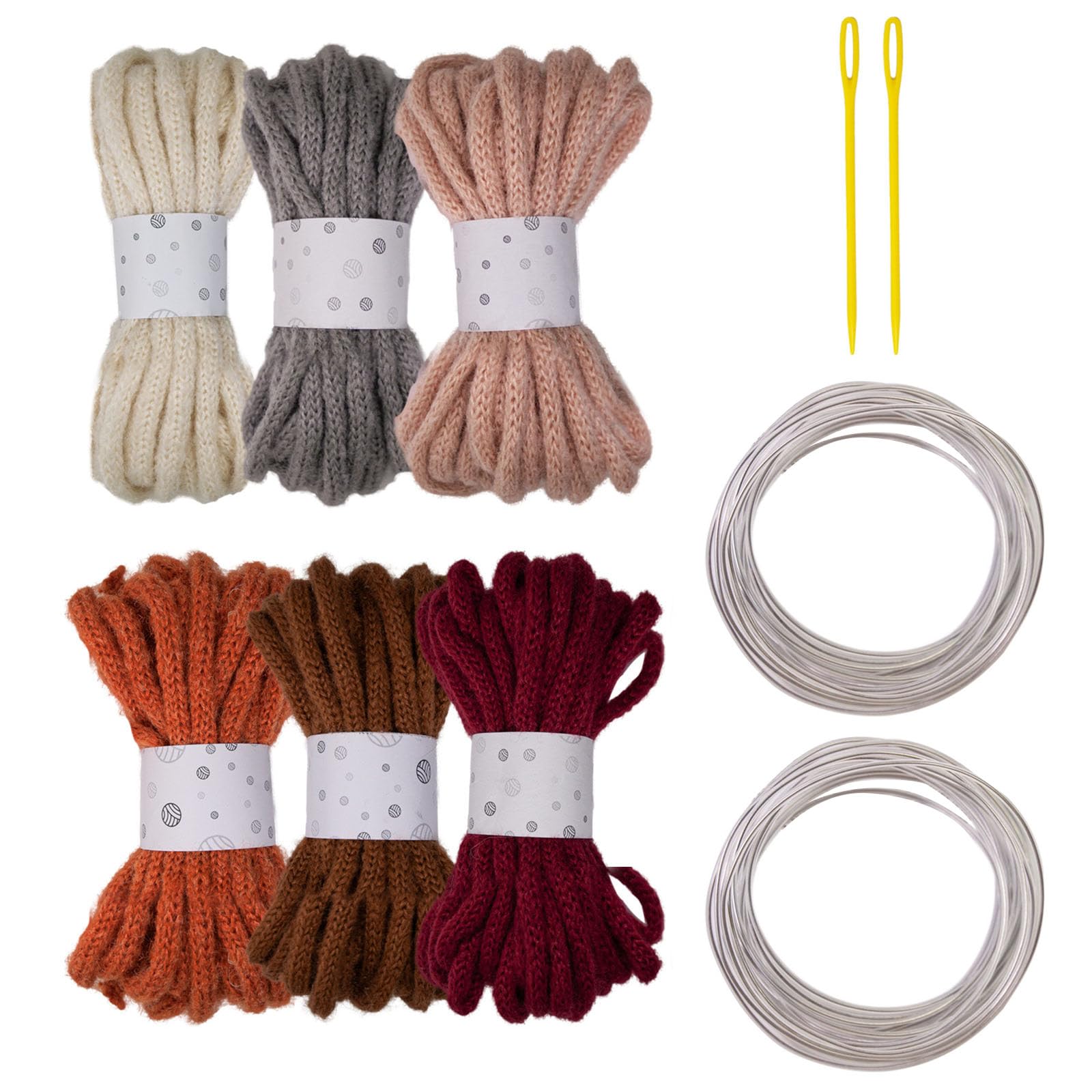 Meiliyizu 6Rolls Braided Polyester Rope 7mmX5Meters Hollow Braided Cord with Needle and Fixed Wire for Art and Decoration Yarns Skein for