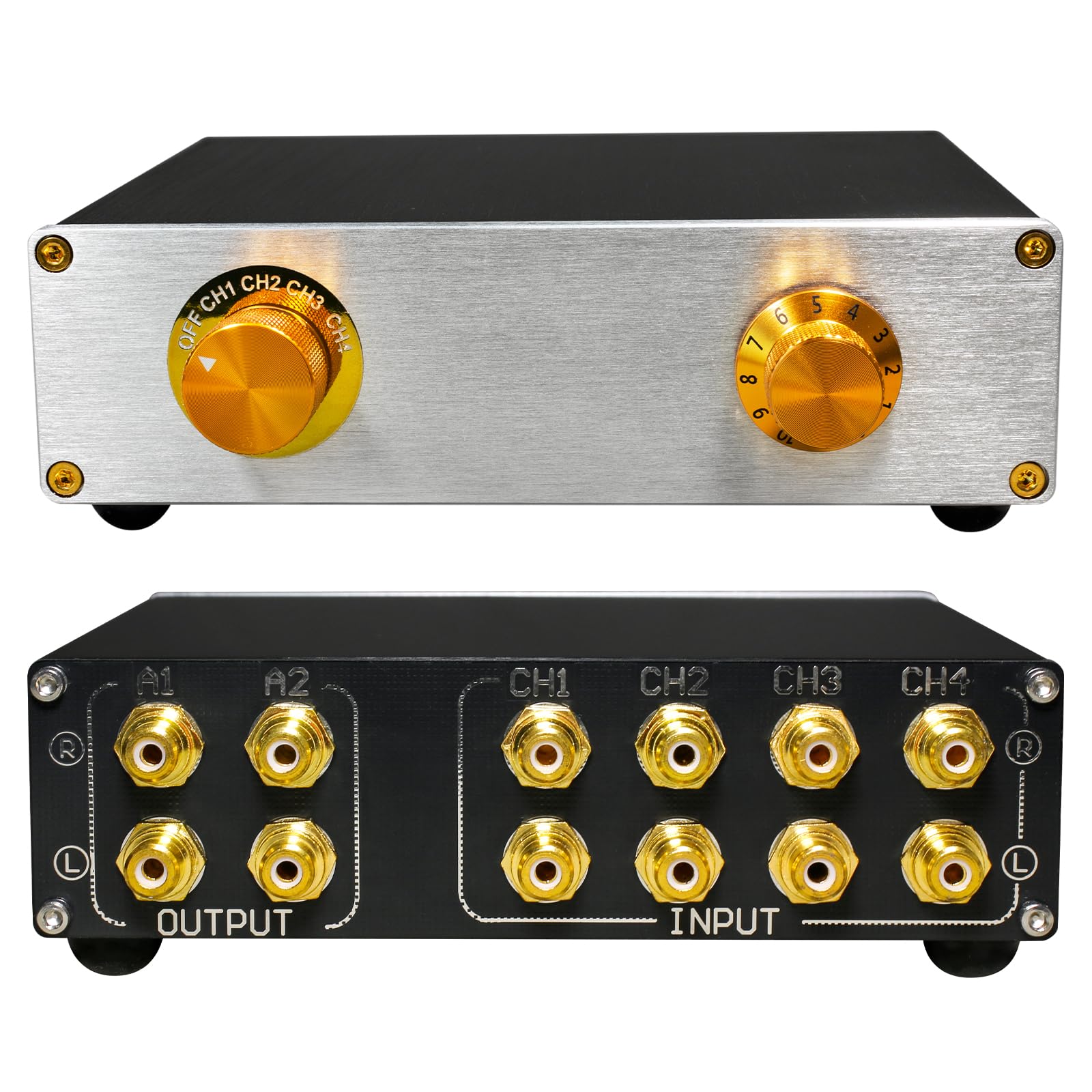 4-Wege-Cinch-Audio-Umschalter, 4-in-2-Out, passiver Wahlschalter mit