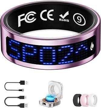 Smart Ring for Women & Men with Display, Health Ring with Heart Rate, Sleep Monitor, IP68 Waterproof Fitness Ring, Fitness Tracker Ring, No APP Fee for iPhone and Android Pink, 9#